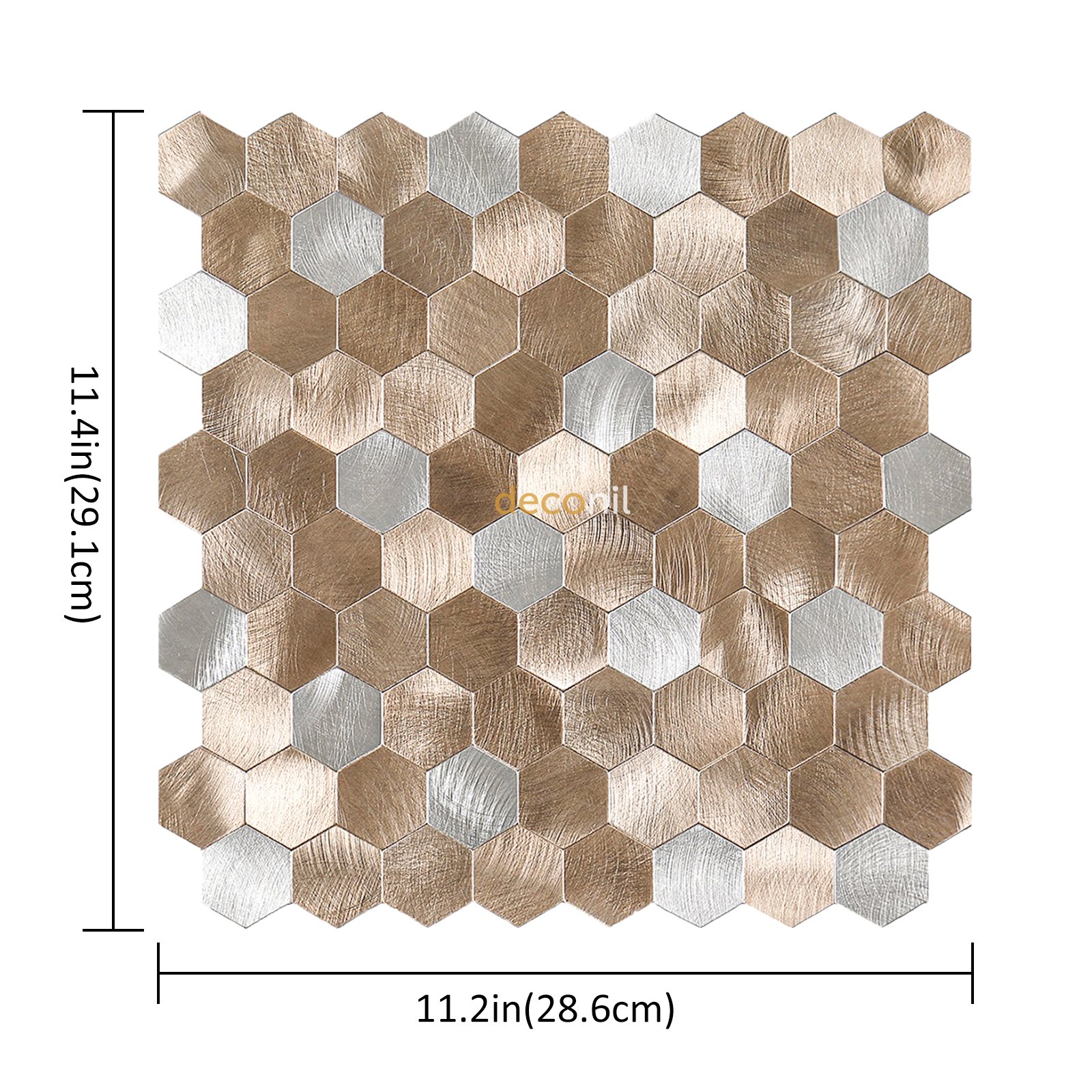 Selbstklebende Mosaikfliese Hexagon Kupfer Silber 29*28 cm
