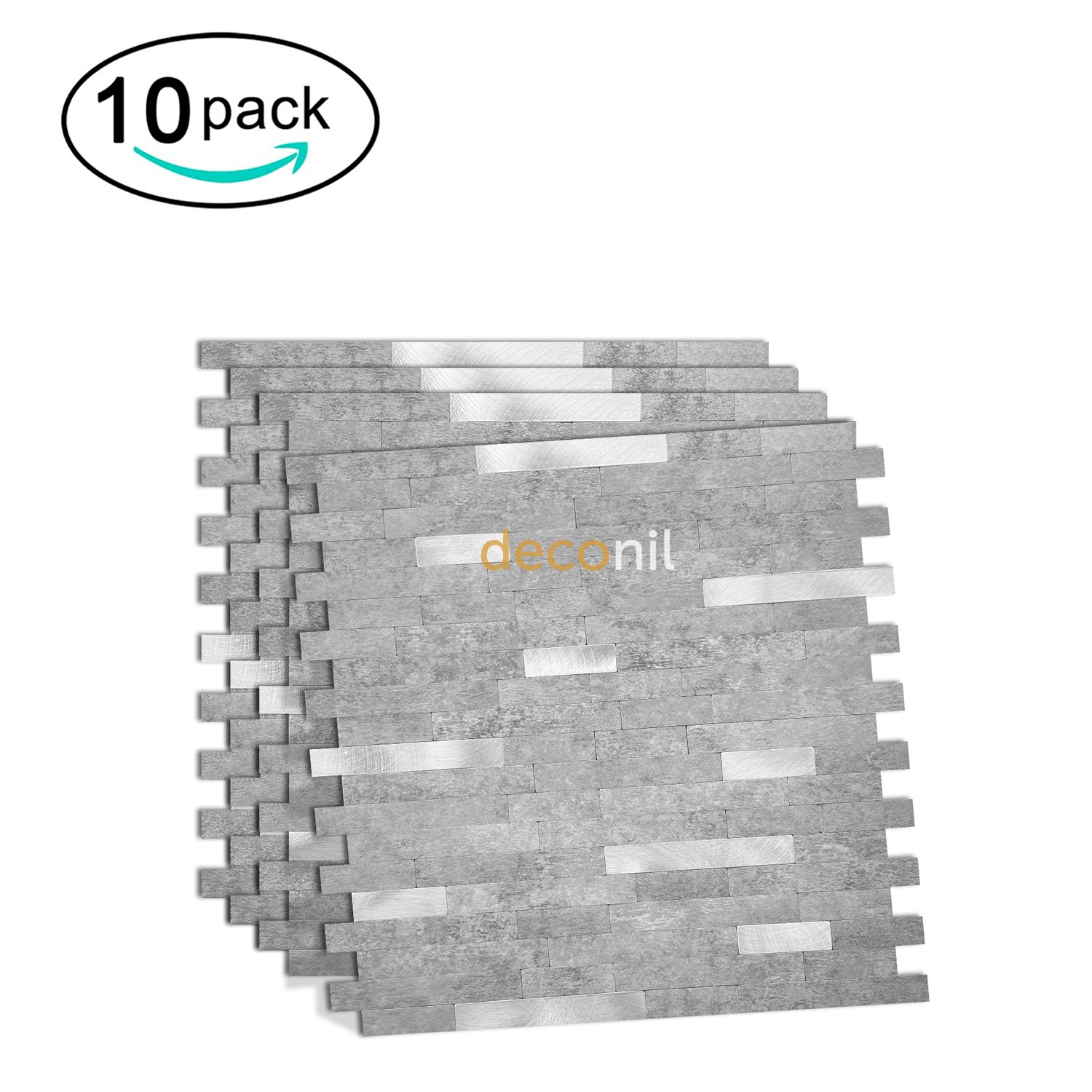 Selbstklebende Mosaikfliese Steinoptik–Silber 29×29 cm (10 Stück)