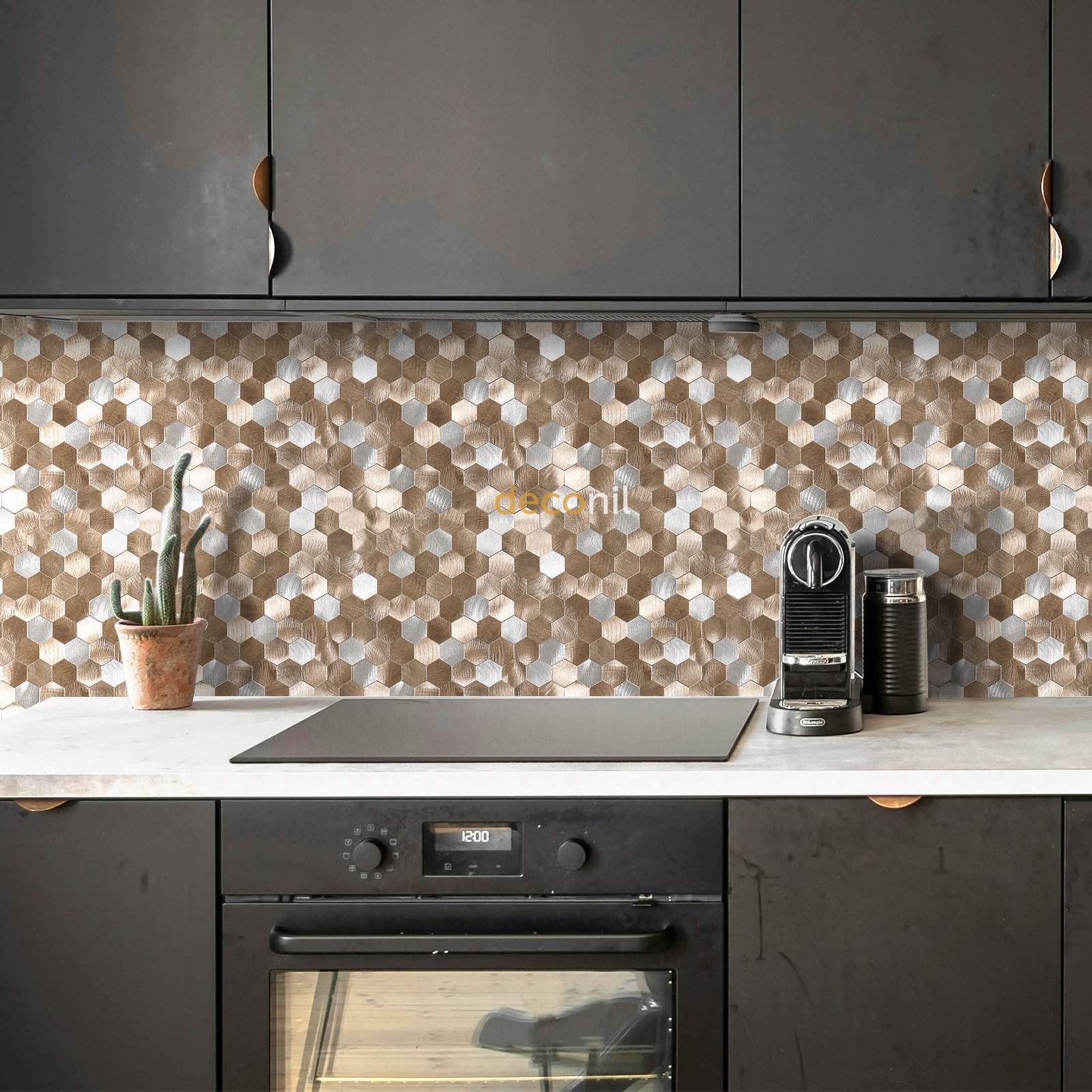 Selbstklebende Mosaikfliese Hexagon Kupfer Silber 29*28 cm
