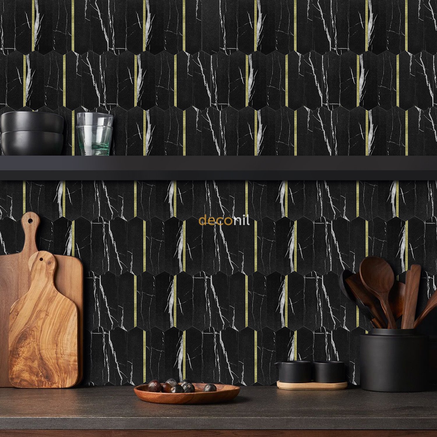 Selbstklebende Mosaikfliese Schwarz Gold 27*27 cm (10 Stück)