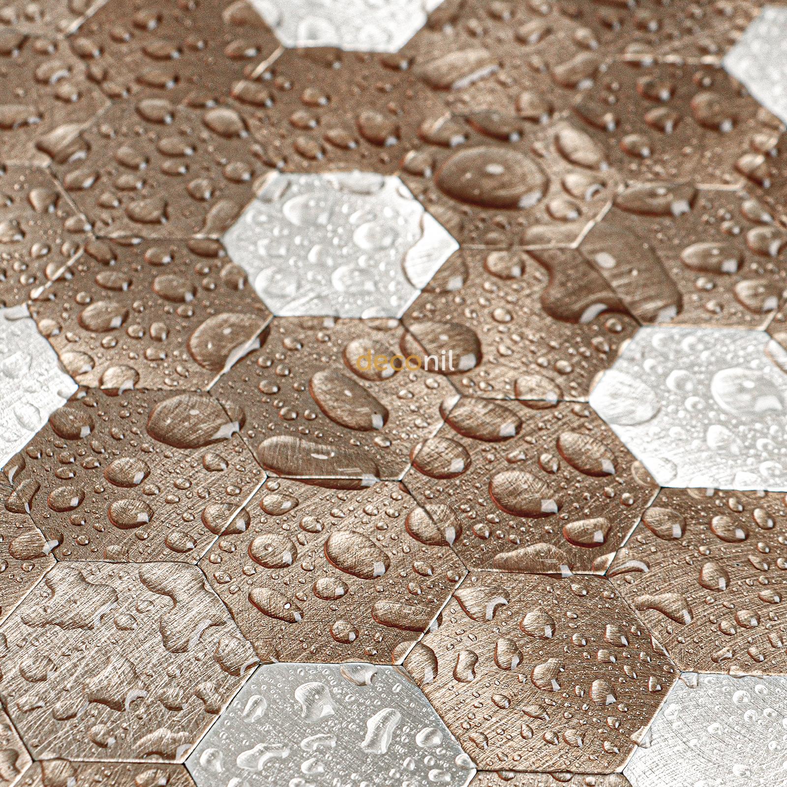 Selbstklebende Mosaikfliese Hexagon Kupfer Silber 29*28 cm