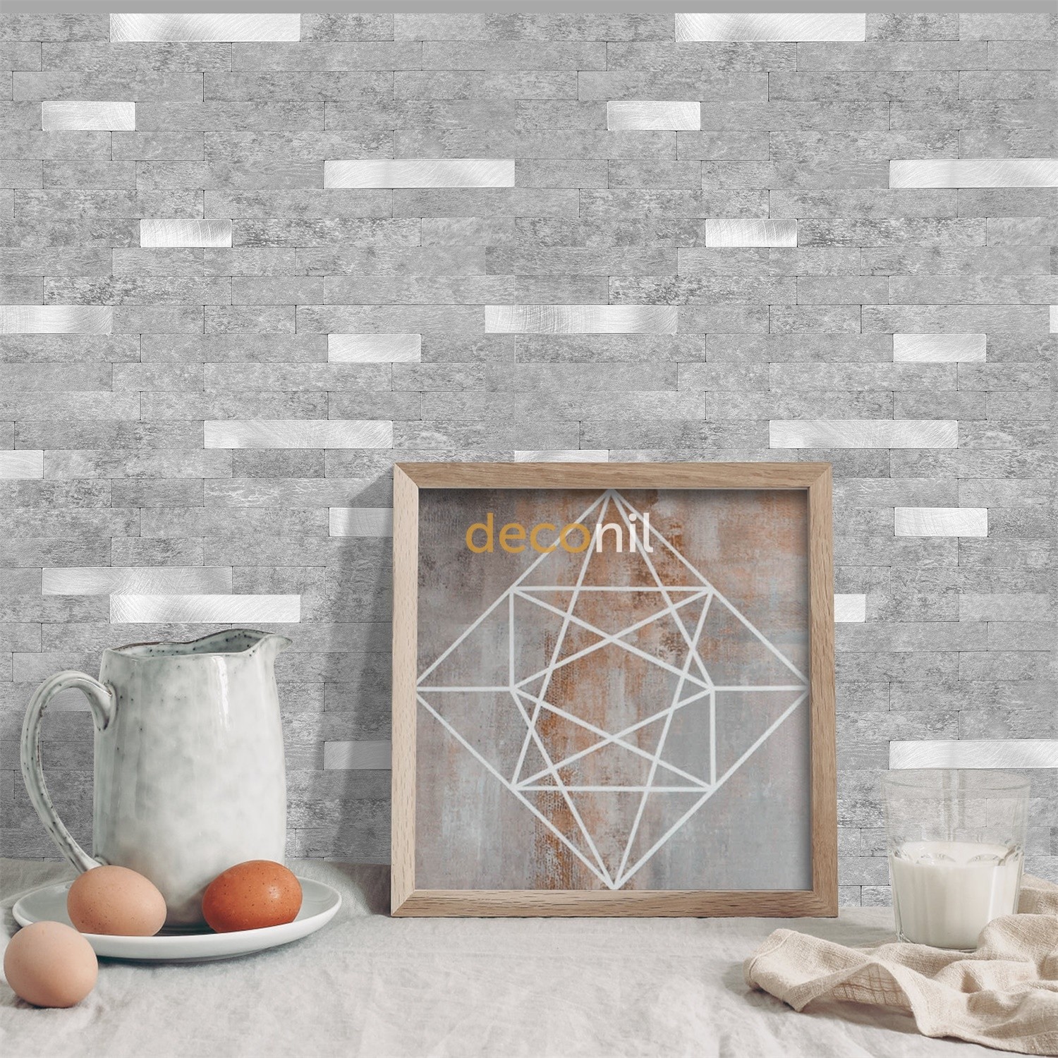 Selbstklebende Mosaikfliese Steinoptik–Silber 29×29 cm (10 Stück)