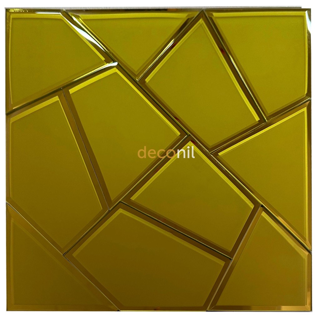 Selbstklebende Spiegel Fliese Geometrisch Gold 30×30 cm
