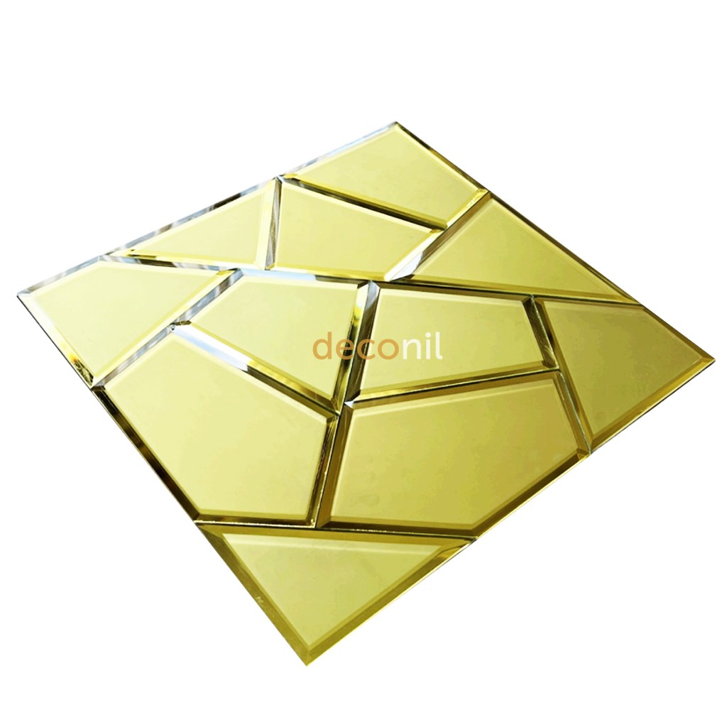 Selbstklebende Spiegel Fliese Geometrisch Gold 30×30 cm
