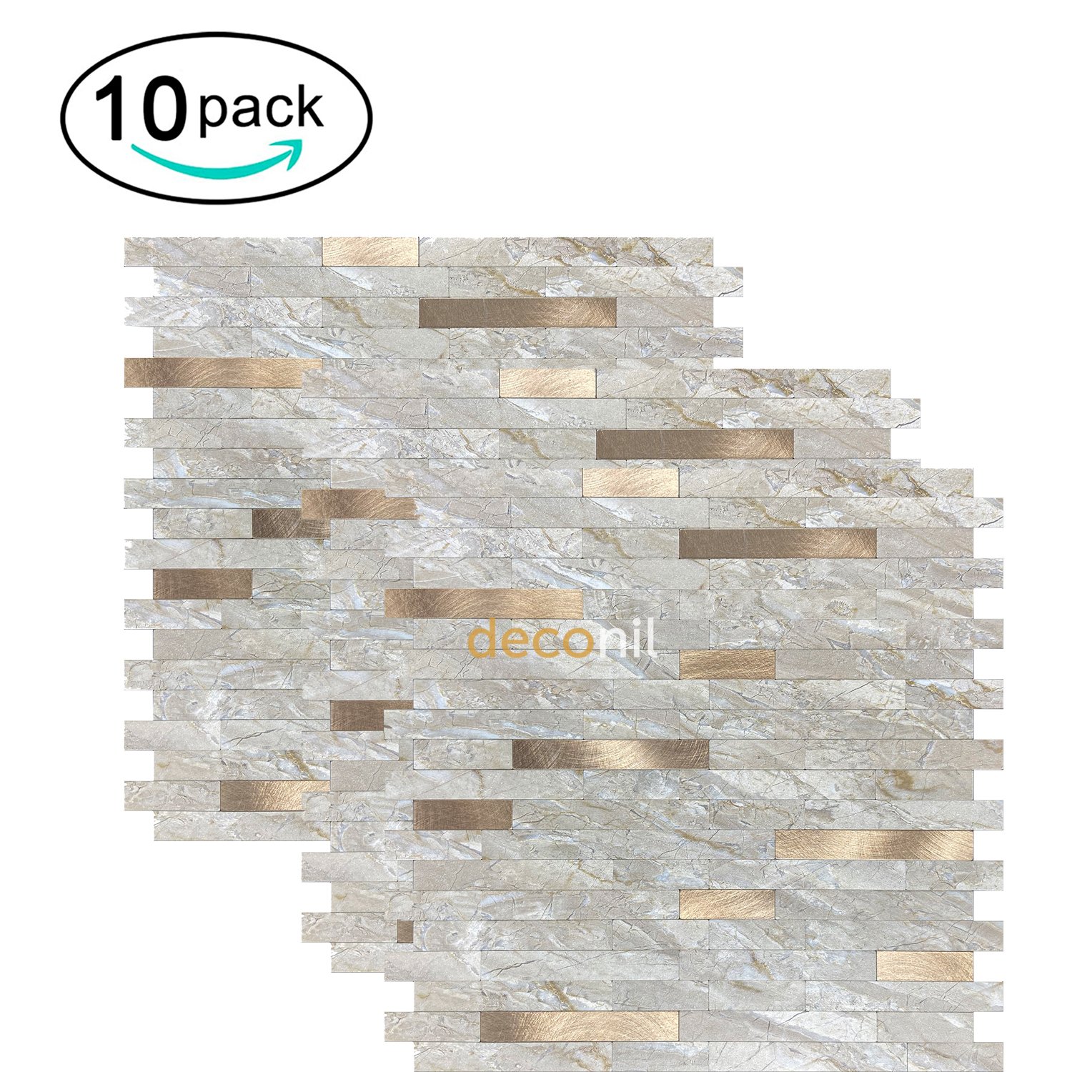 Selbstklebende Mosaikfliese Steinoptik–Silber-Bronze 29×29 cm (10 Stück)