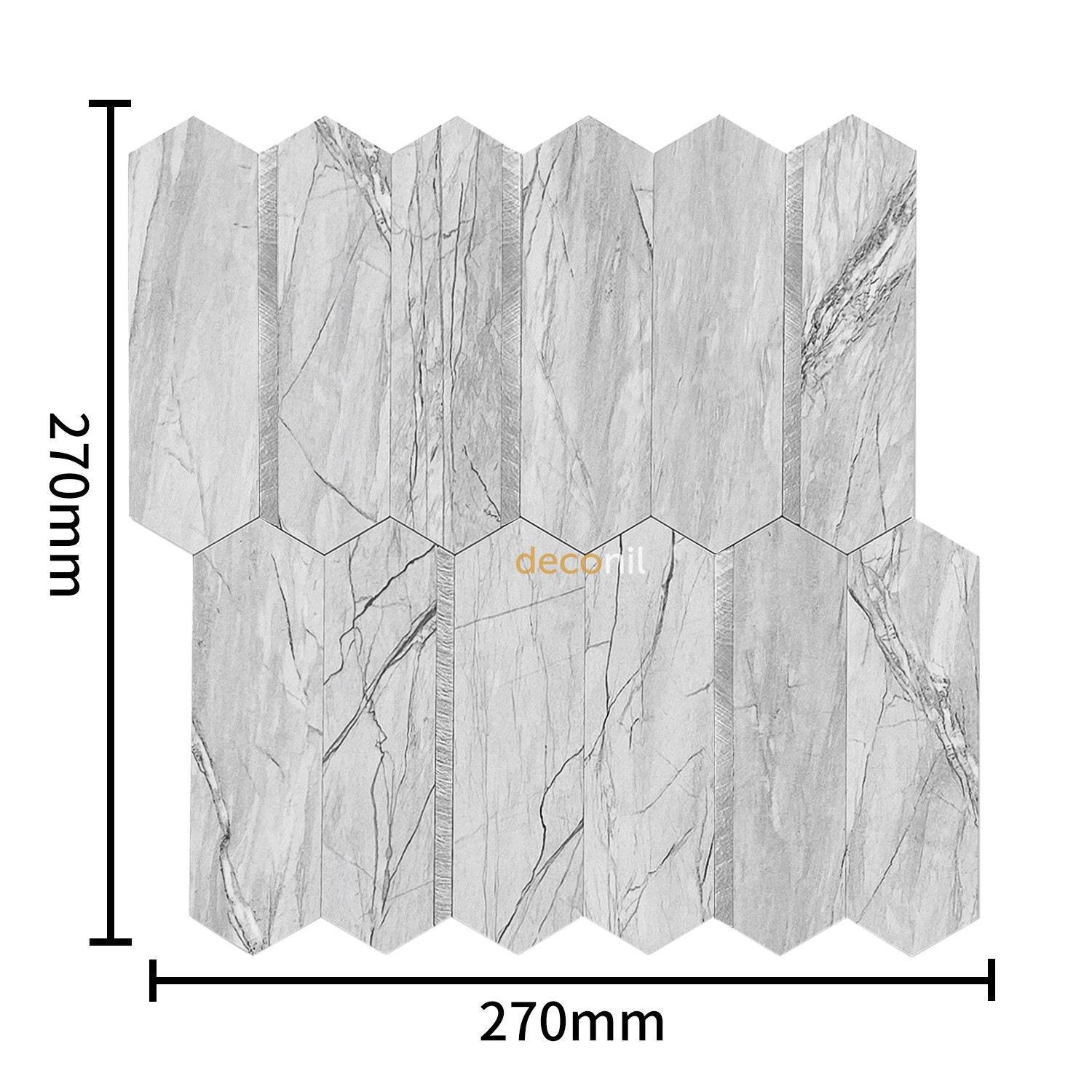 Selbstklebende Mosaikfliese Marmor Silber 27*27 cm