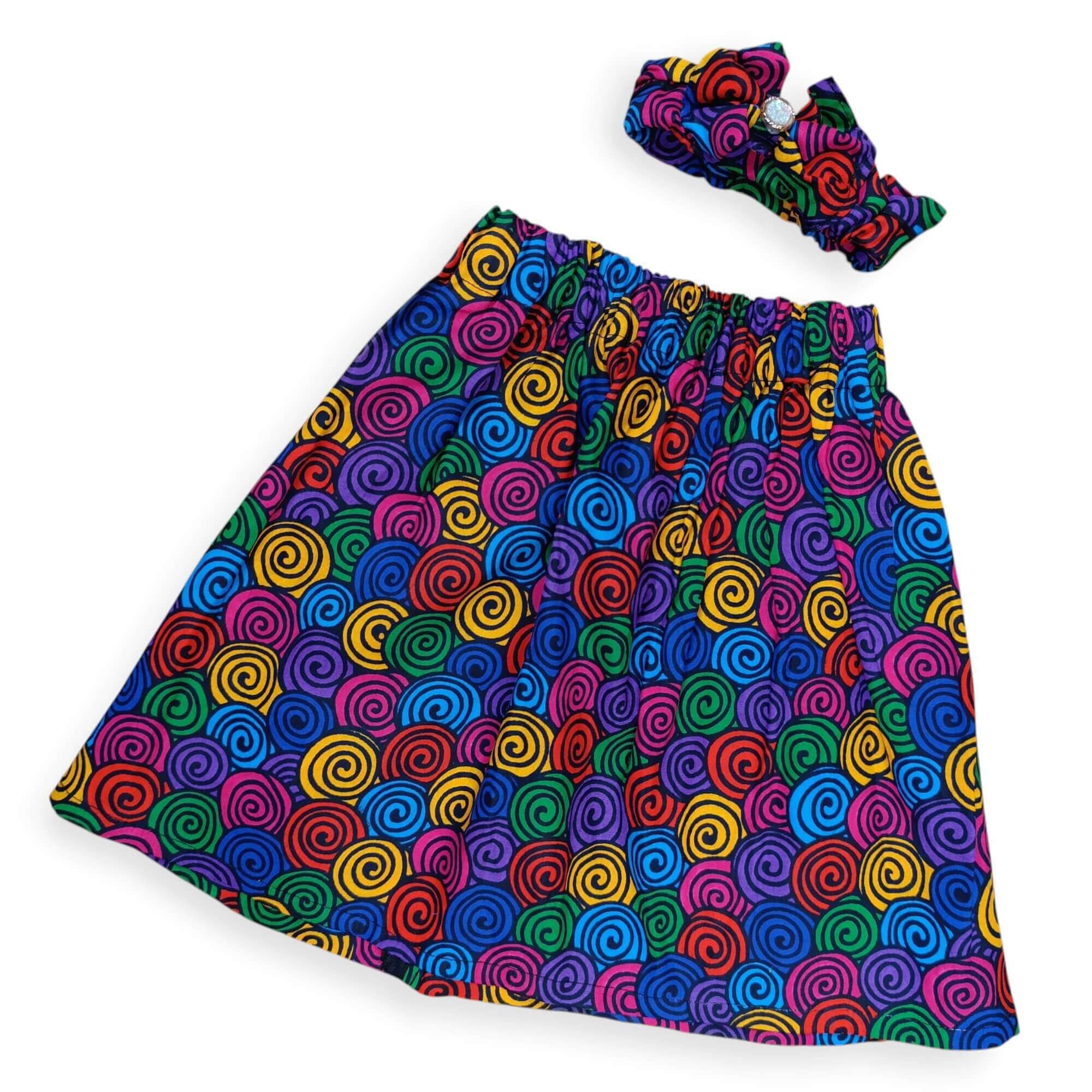 Simi - Afrikanischer Print Kinderrock und Stirnband mit Schleife Set