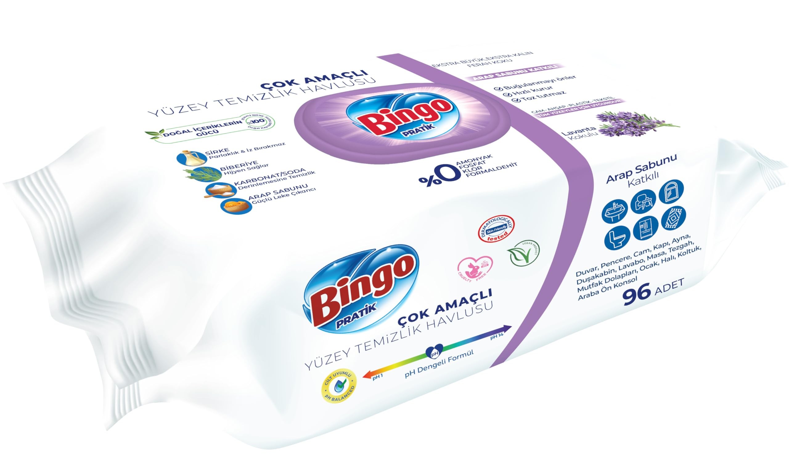 Bingo islak yüzey havlu Lavanta 96 li