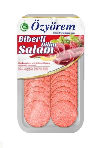 Özyörem Geflügelfleischwurst mit Paprika-Biberli dilim Salami 80 gr