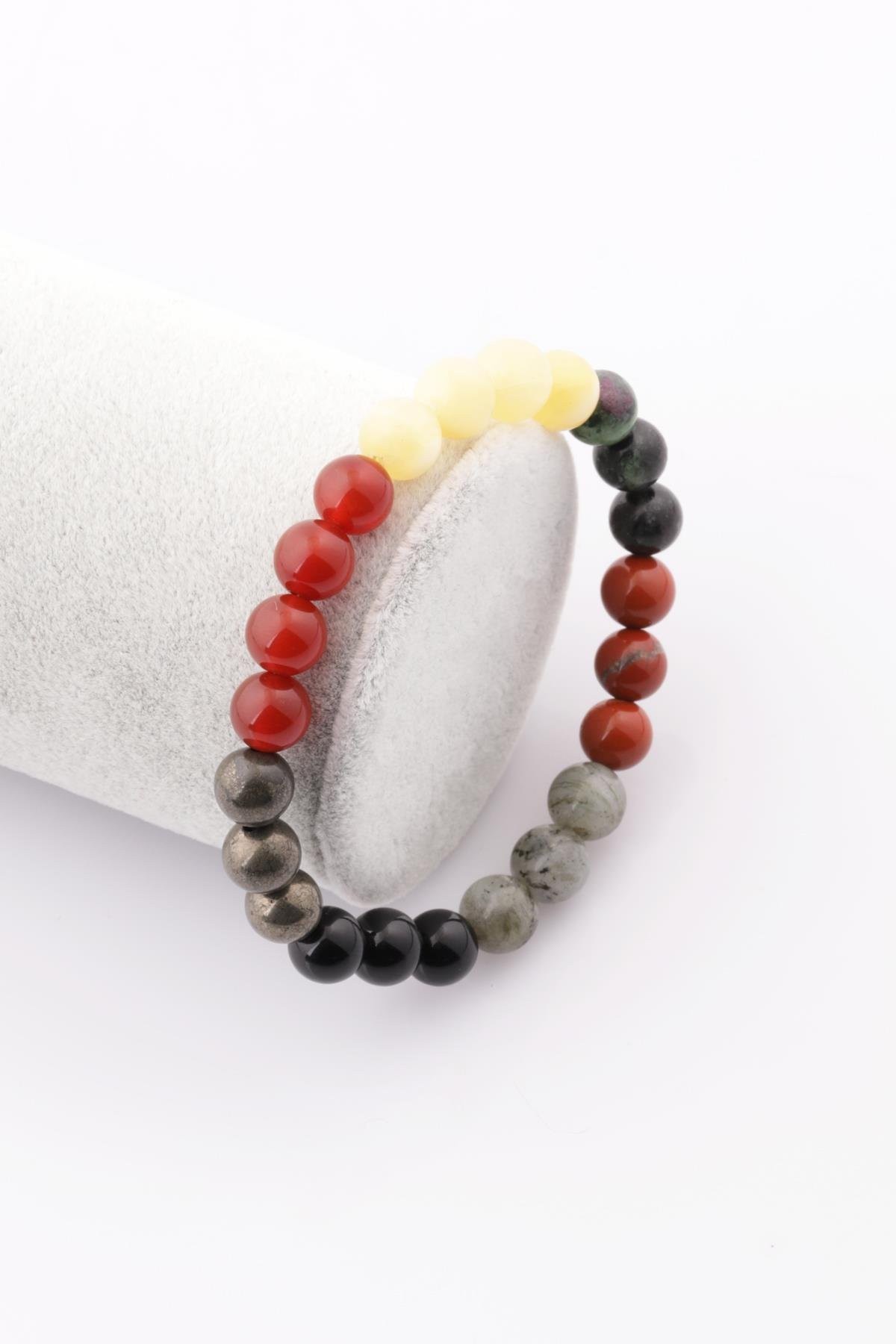 Aslan Burcu Taşlarından Oluşan Doğal Taş Bileklik 8 mm Küre Kesim - Burç Bilekliği (BLK-0349)