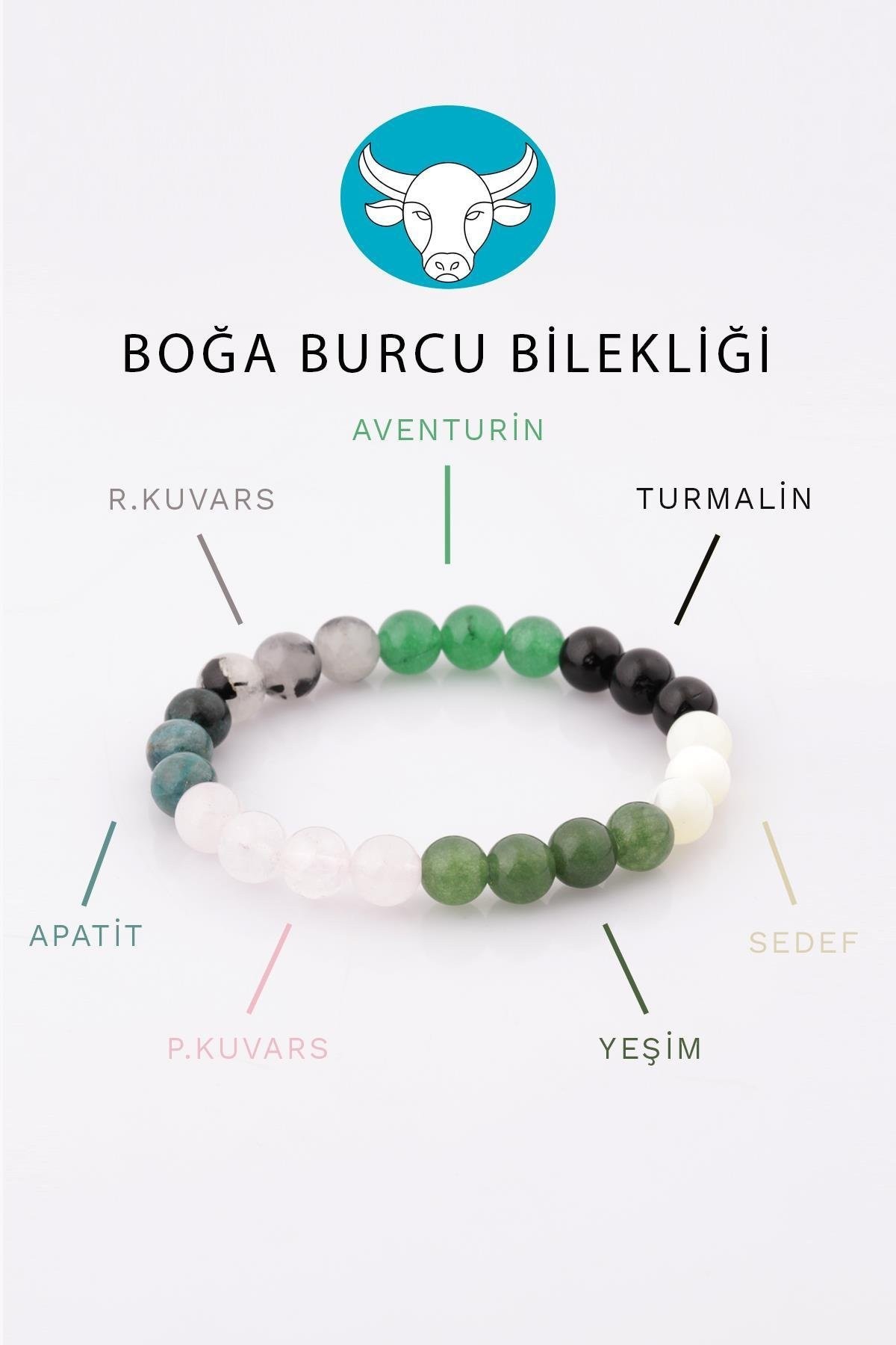 Boğa Burcu Taşlarından Oluşan Doğal Taş Bileklik - Burç Bilekliği (BLK-0352)