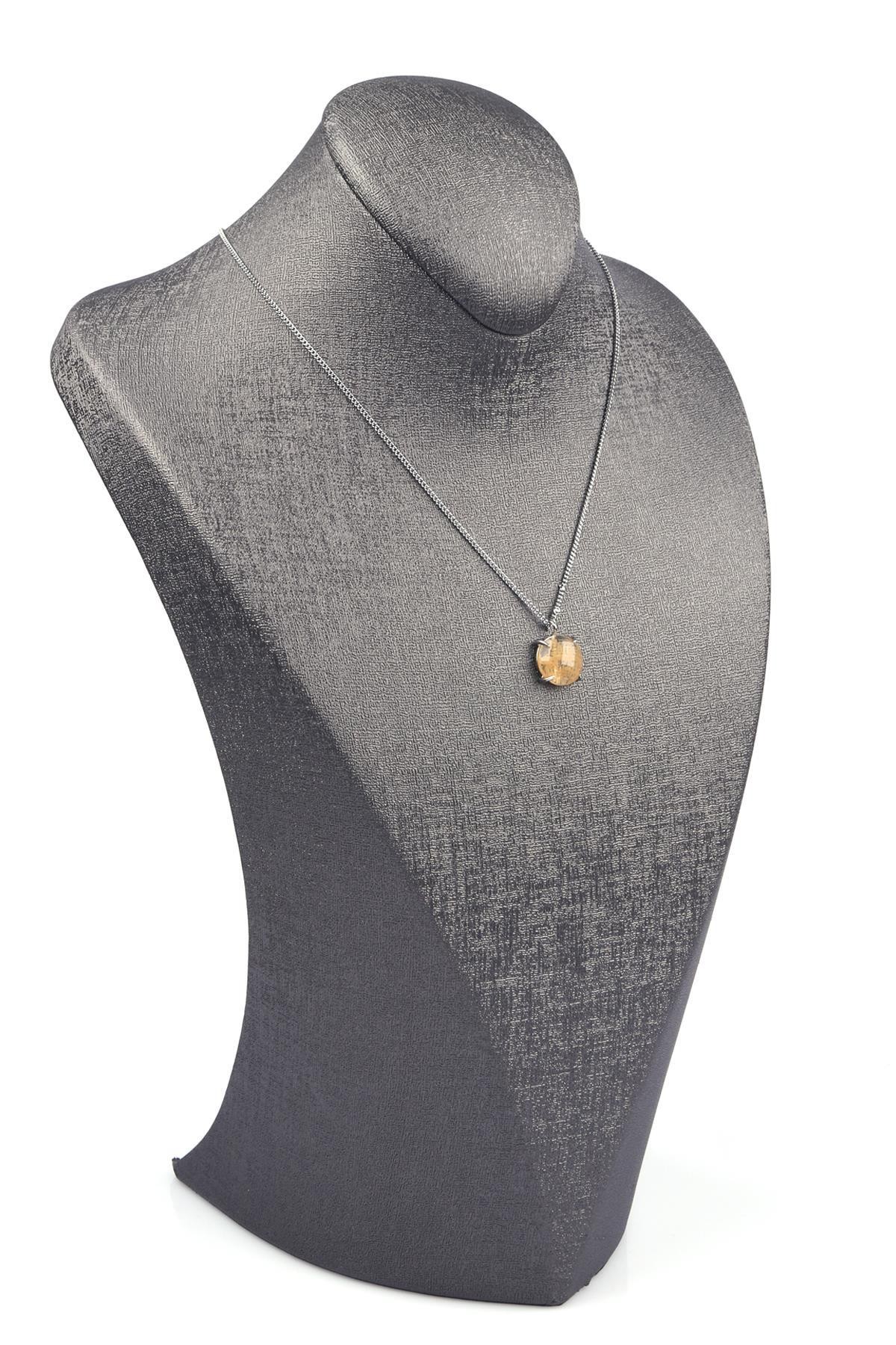 Sitrin Doğal Taş Yuvarlak Model Kolye (KLY-1173)