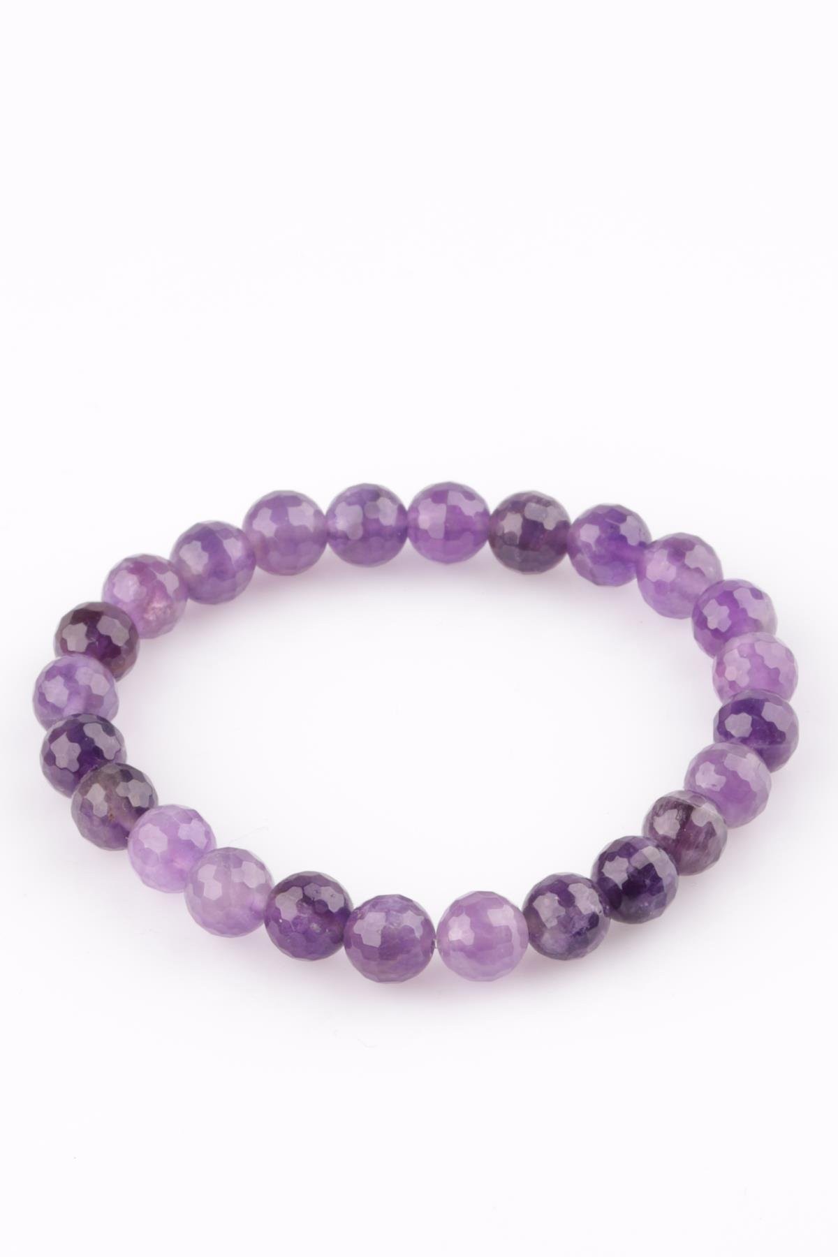 Amethyst Naturstein Armband 8 mm Facettenschliff Kugel (BLK-0469)