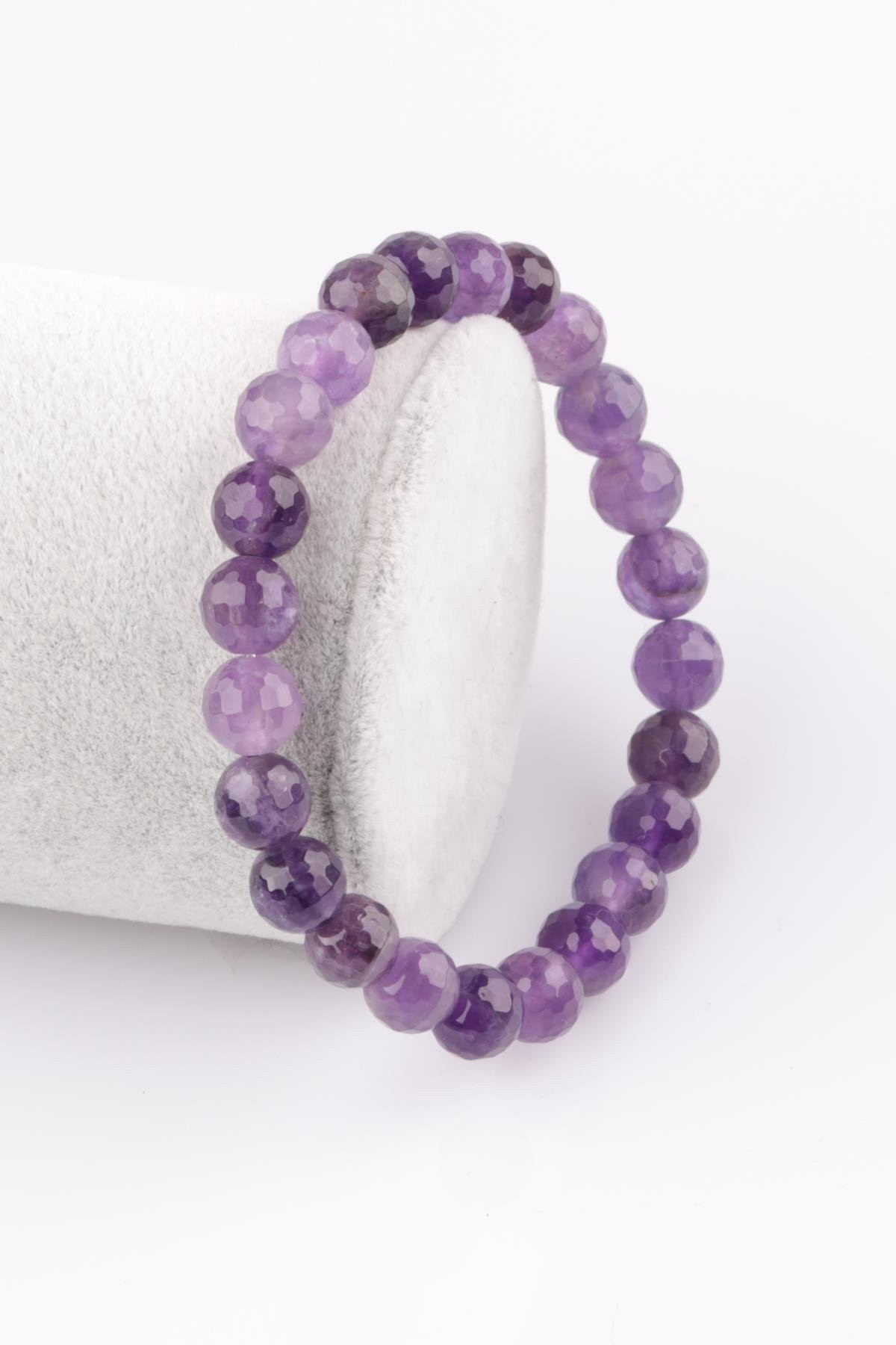 Amethyst Naturstein Armband 8 mm Facettenschliff Kugel (BLK-0469)