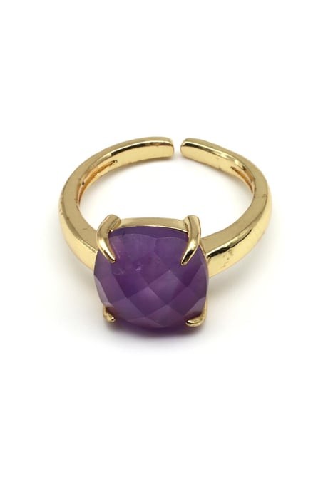 Amethyst Naturstein Einstellbare Gold Farbe Ring (YZK-0078)