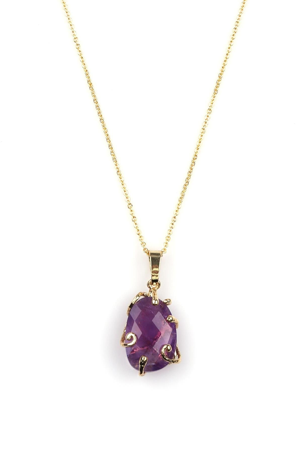 Amethyst Naturstein Goldfarbene Halskette (KLY-909)