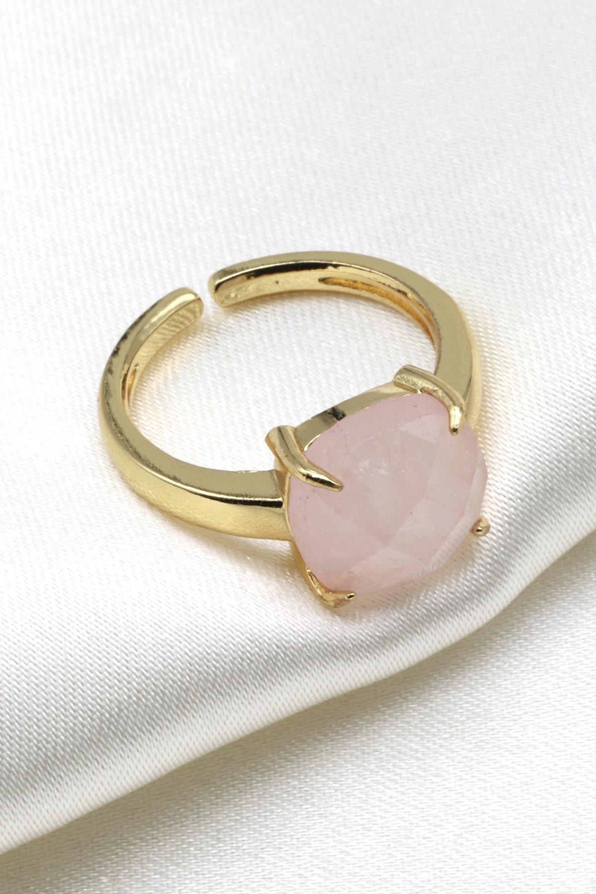 Rosa Quarz Naturstein Einstellbare Gold Farbe Ring