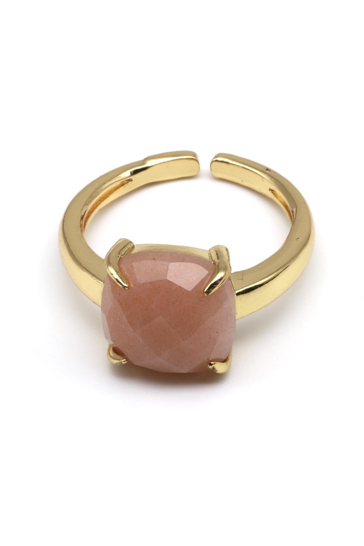 Mondstein Naturstein Einstellbare Gold Farbe Ring (YZK-0082