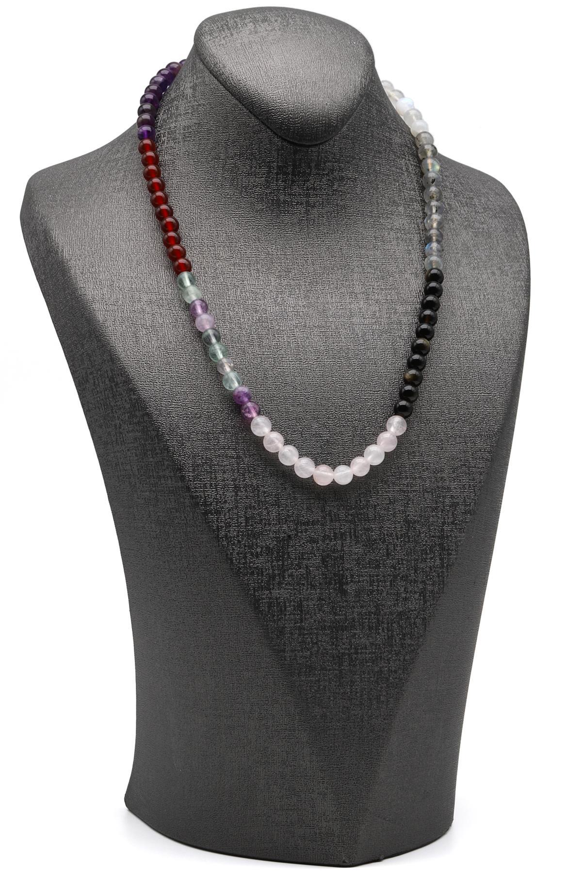 Kova Burcu Taşlarından Oluşan Doğal Taş Kolye - Burç Kolyesi (KLY-1609)