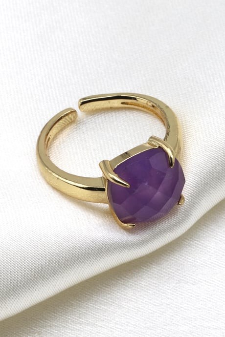 Amethyst Naturstein Einstellbare Gold Farbe Ring (YZK-0078)