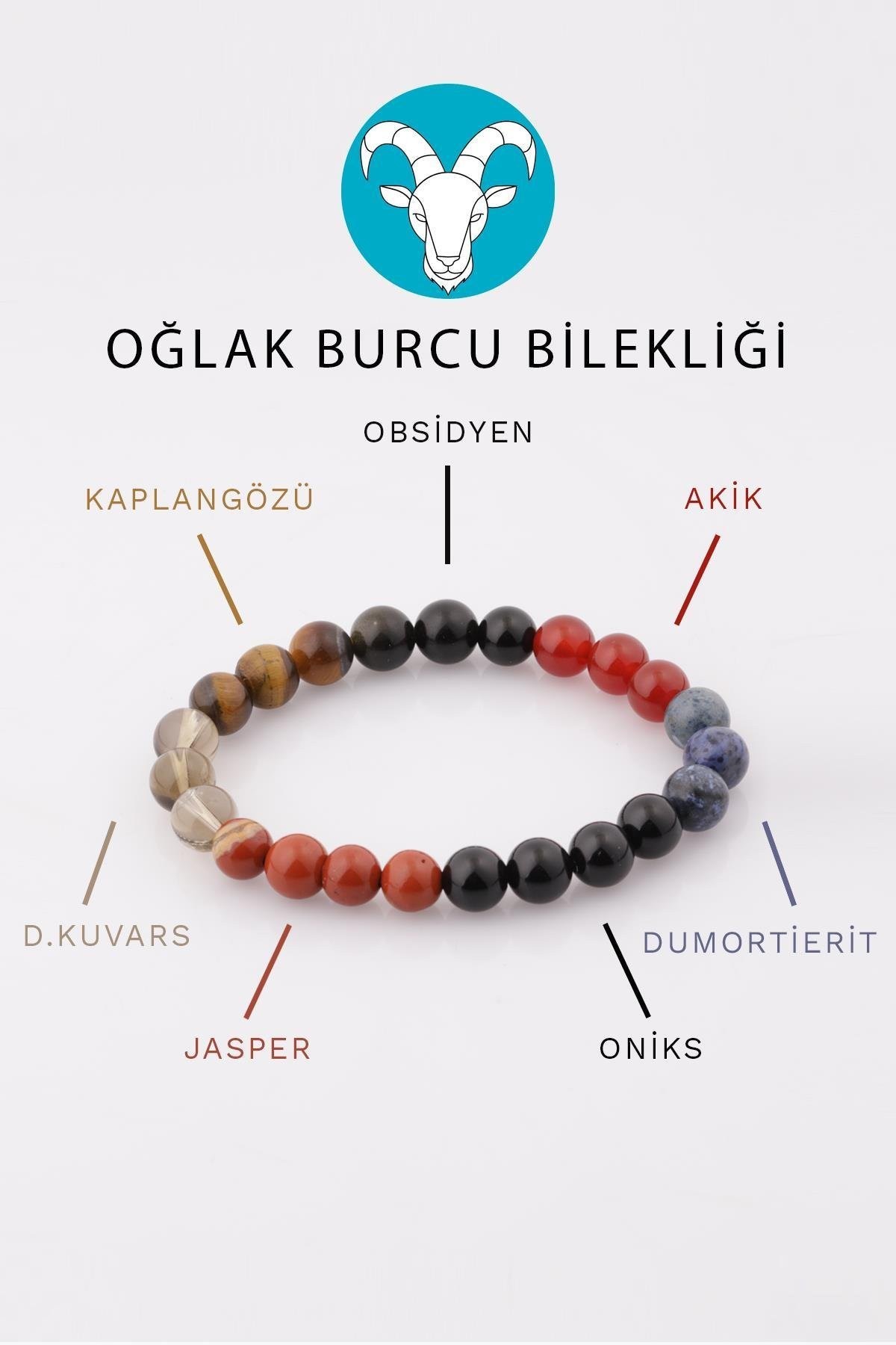 Oğlak Burcu Taşlarından Oluşan Doğal Taş Bileklik 8 mm Küre Kesim - Burç Bilekliği (BLK-0350)