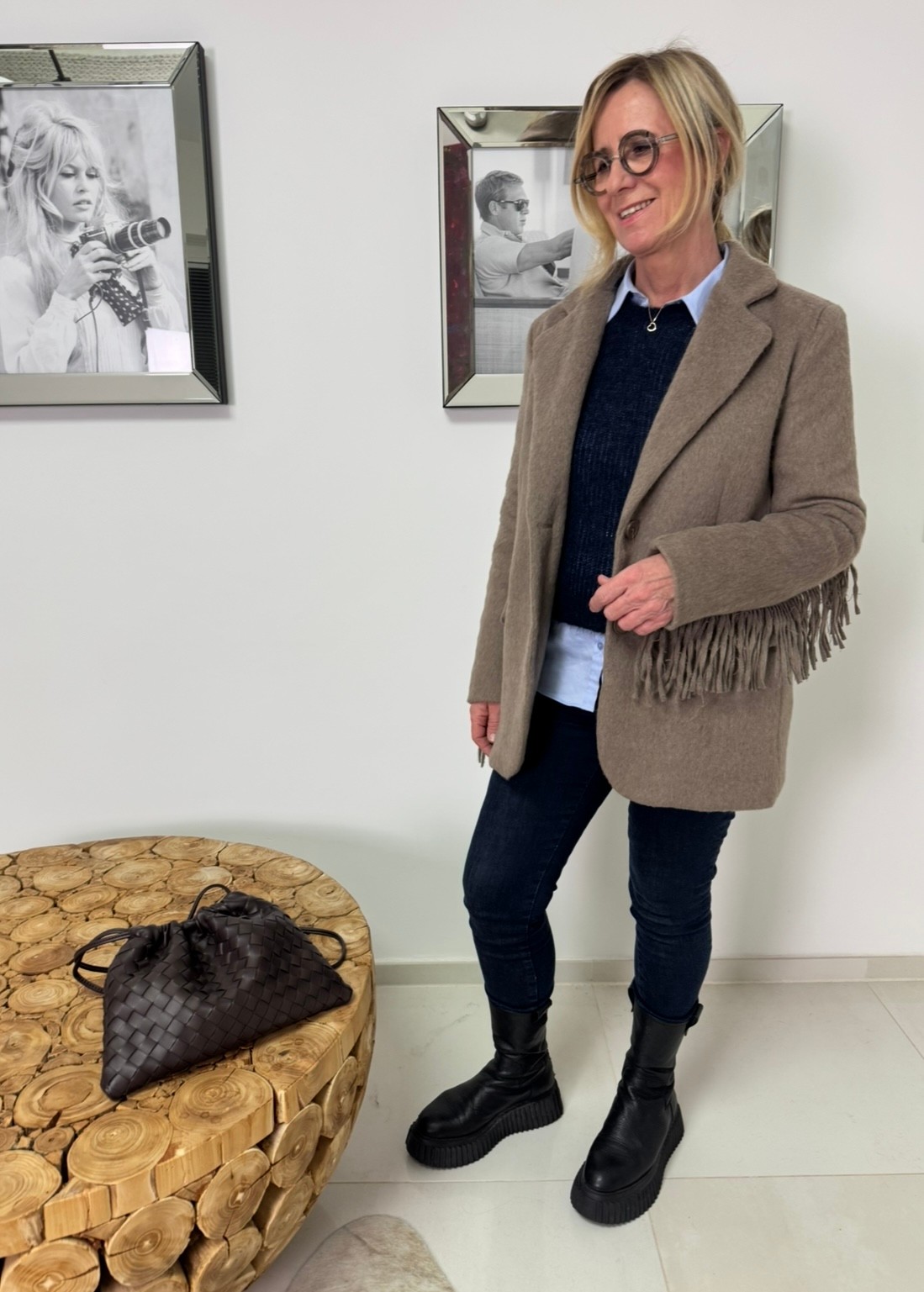 Blazer mit Fransen - Taupe