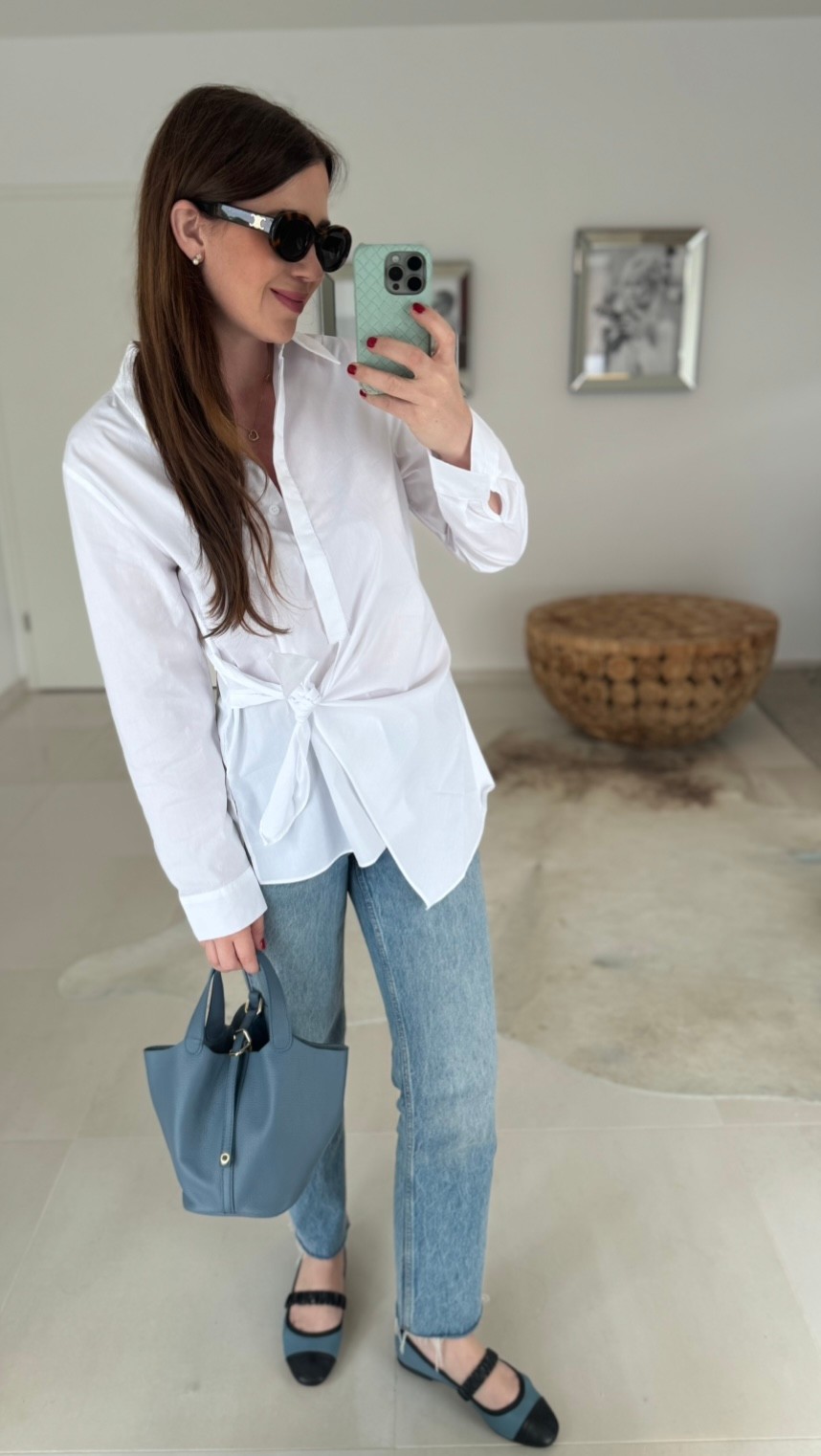 Bluse mit Knoten - Weiß