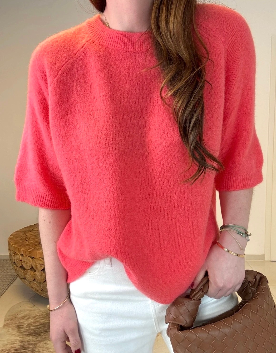 Strickshirt mit Baby-Alpaka - Orange/Rot