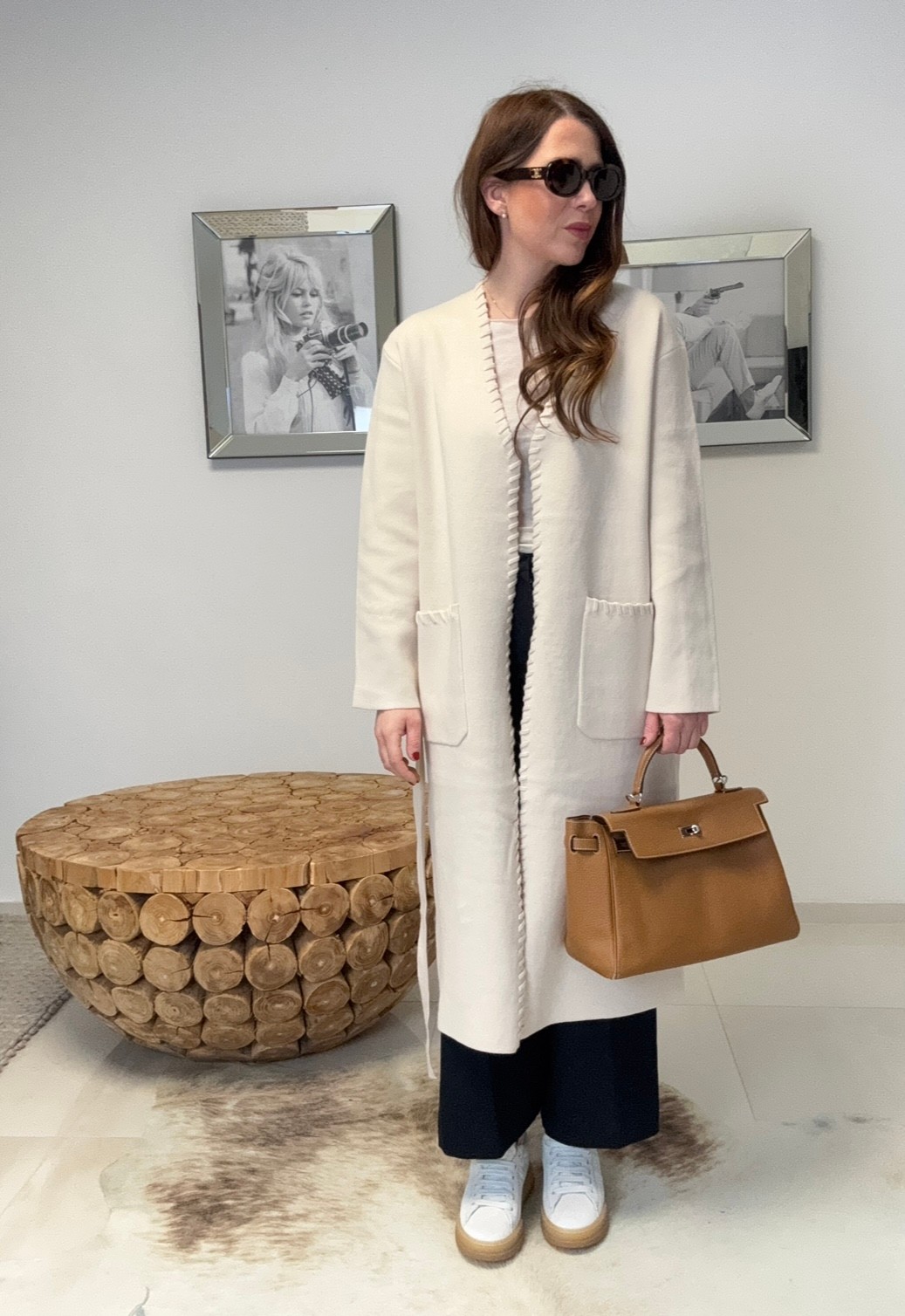 Cardigan mit breiter Naht - Creme