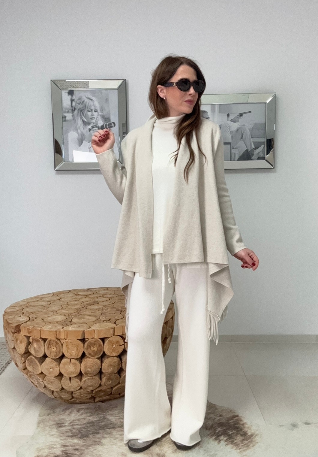 Strickjacke mit Fransen - Creme