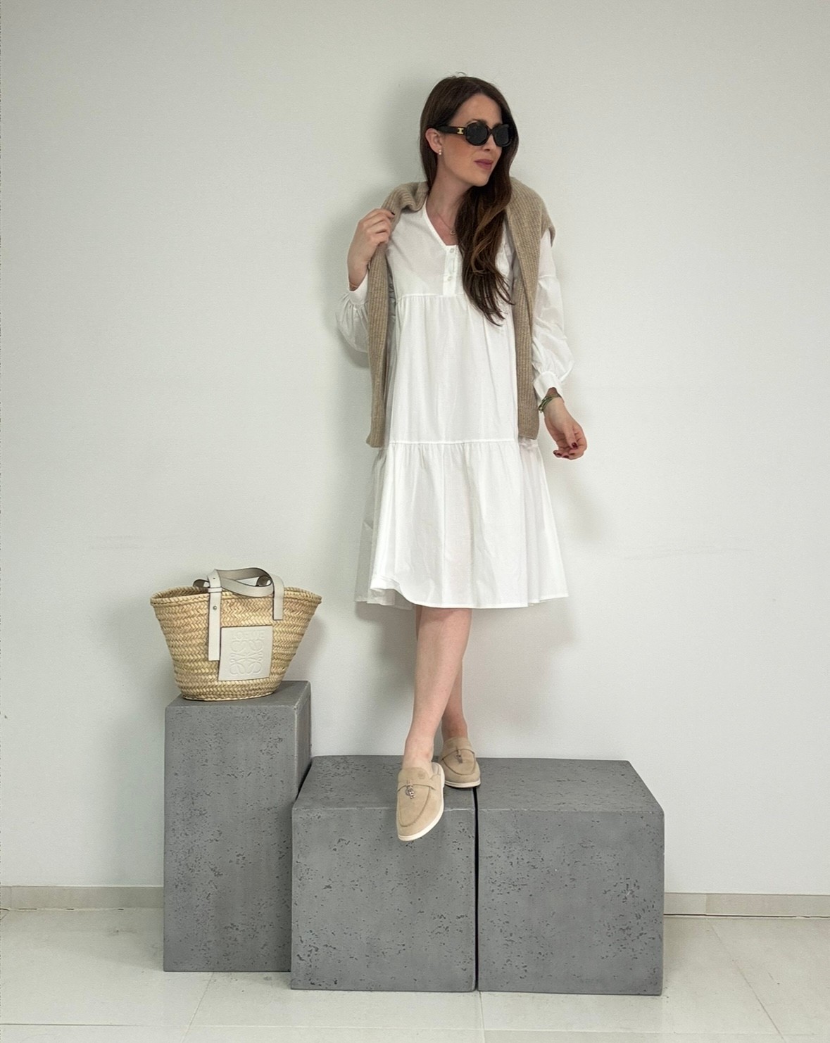 Midi-Blusenkleid - Weiß