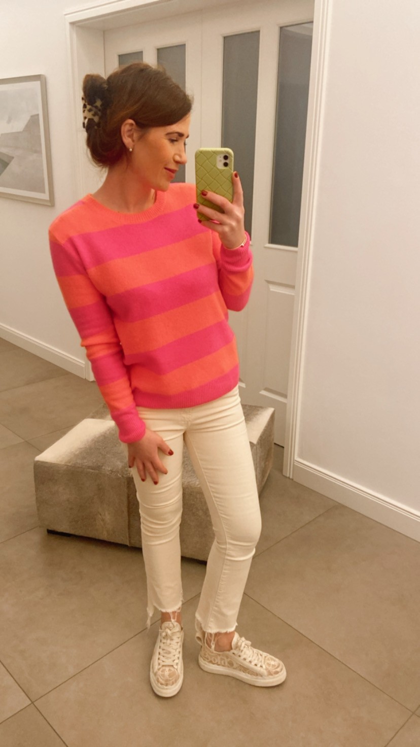 Pullover Stripes 100% Kaschmir - Orange/Pink 