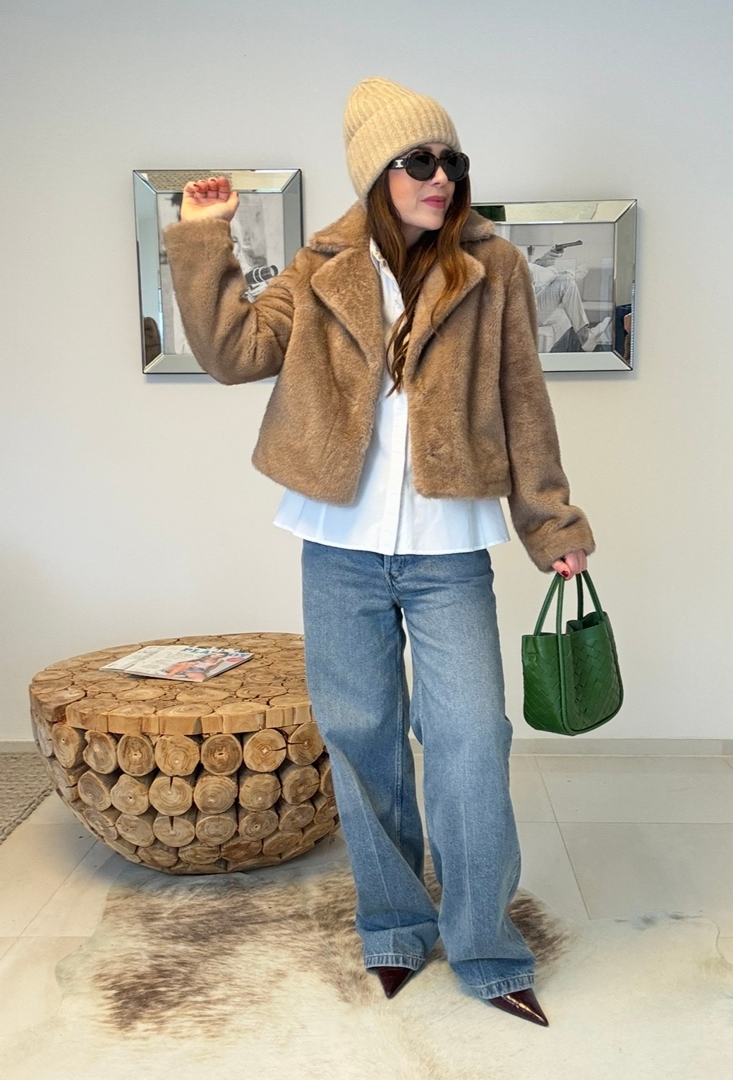 Fake Fur Jacke - Beige