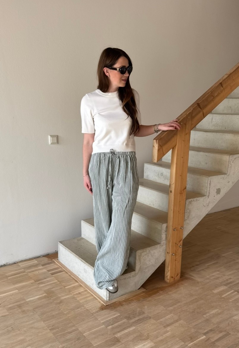 Lange gestreifte Hose - Grün