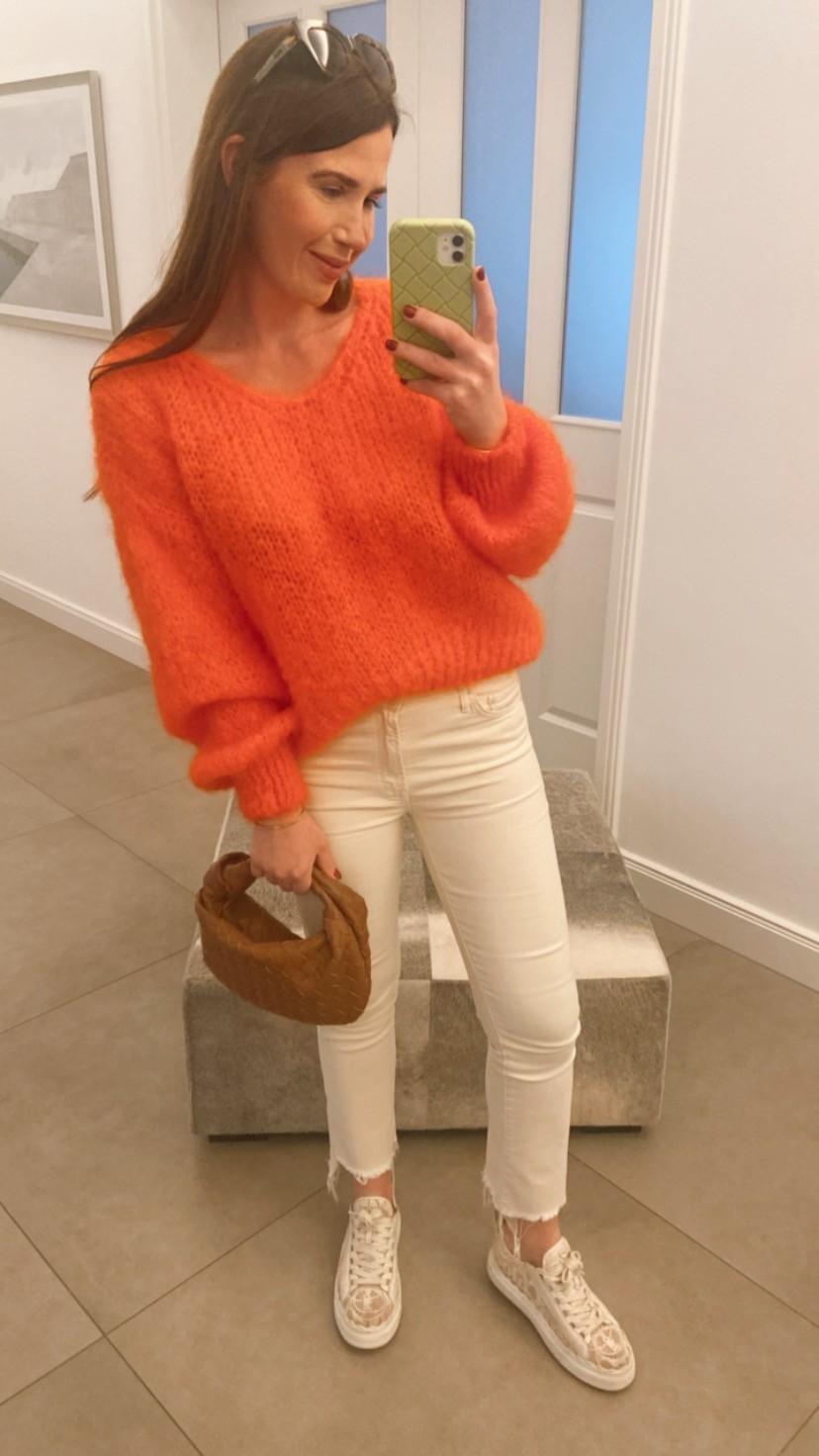 Grobstrick-Pullover - Orange