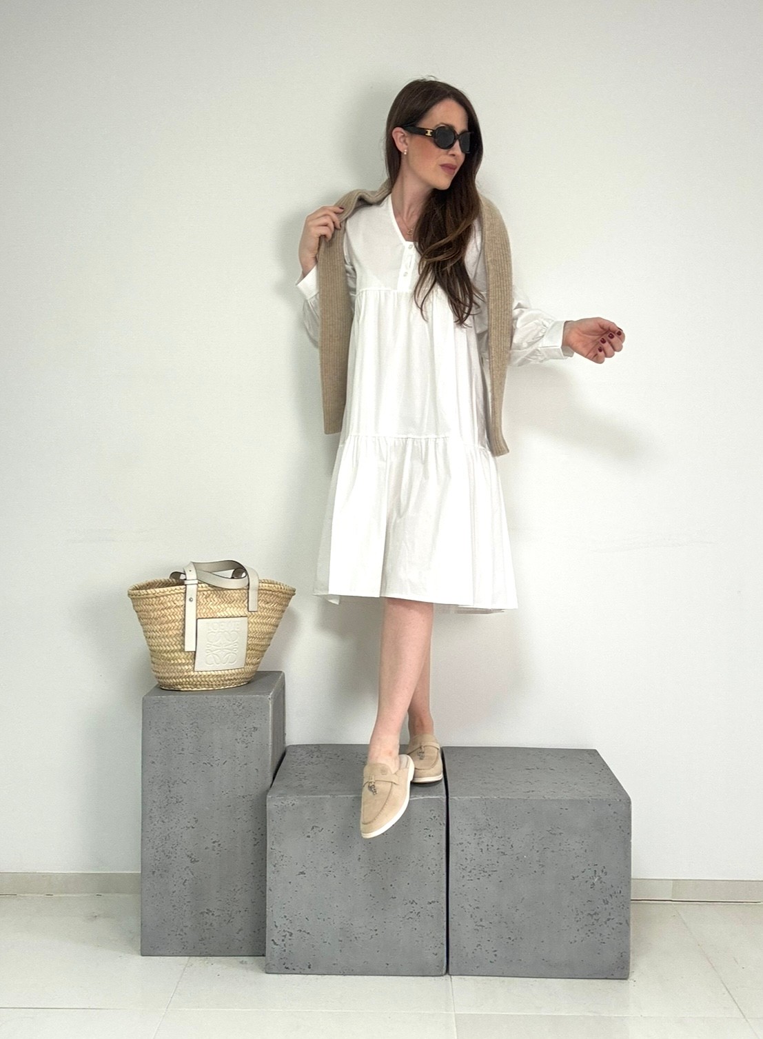 Midi-Blusenkleid - Weiß