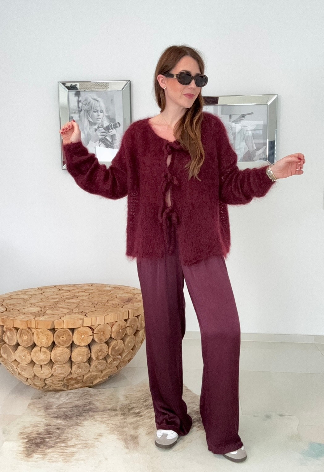 Mohair Cardigan mit Schleifen - Burgunder