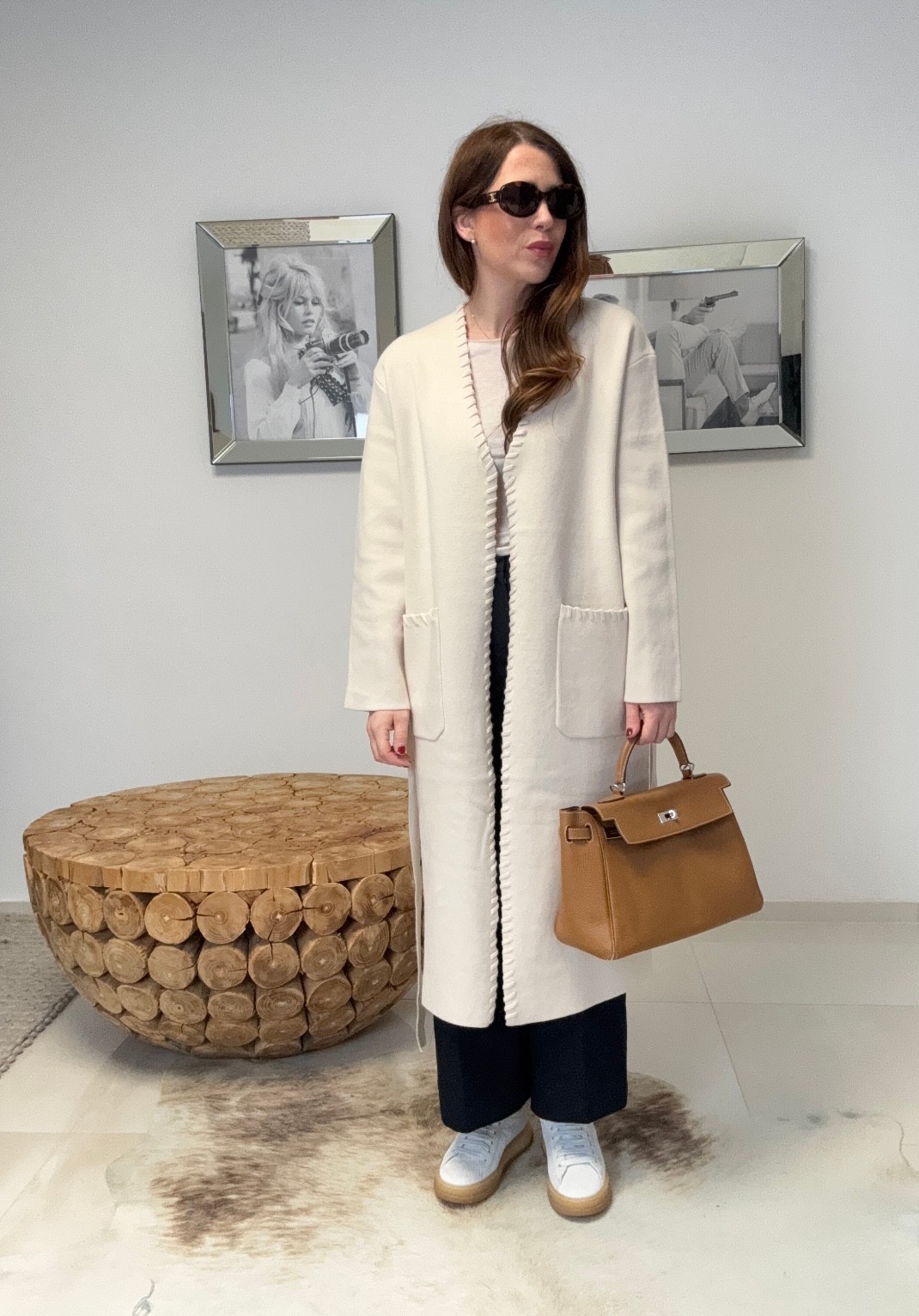 Cardigan mit breiter Naht - Creme