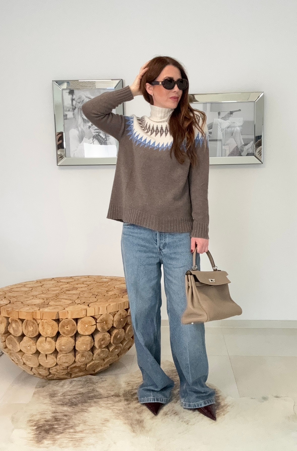 Rollkragenpullover mit Print - Taupe