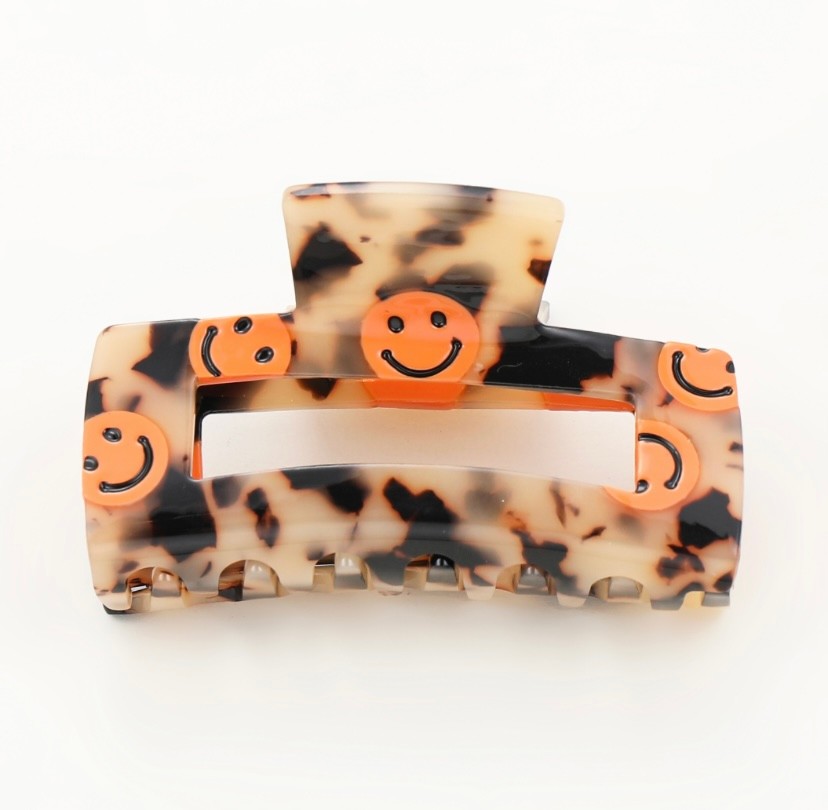 Mittelgroße Haarklammer Leopard mit Smiley - Orange