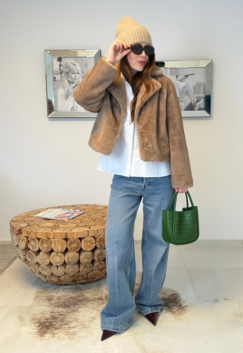 Fake Fur Jacke - Beige