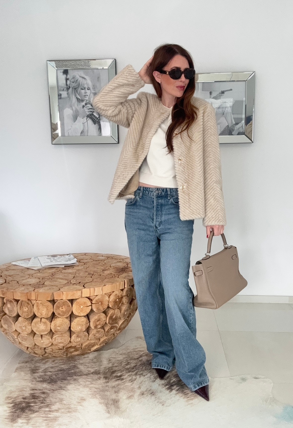 Fake Fur Jacke - Beige