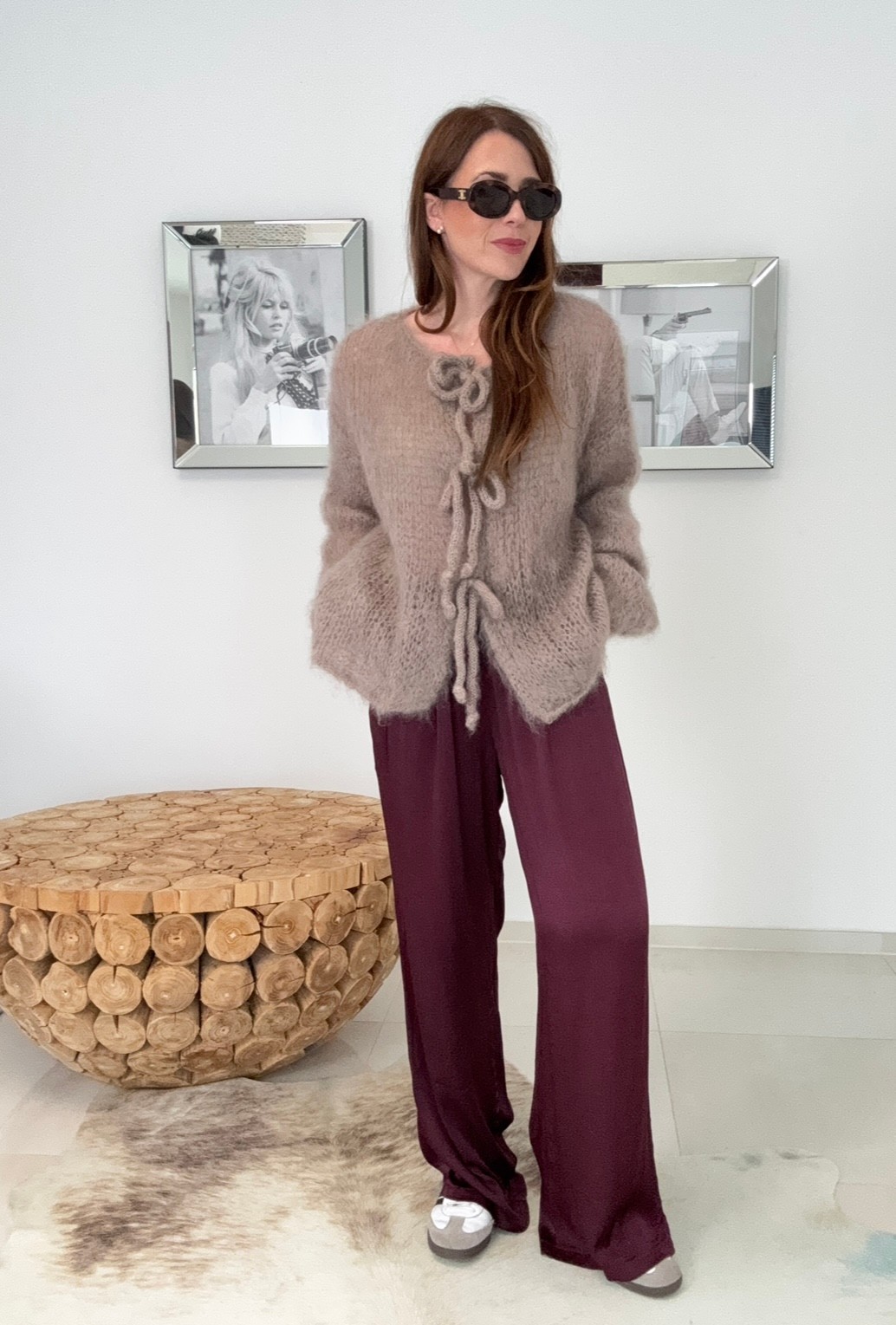 Mohair Cardigan mit Schleifen - Taupe