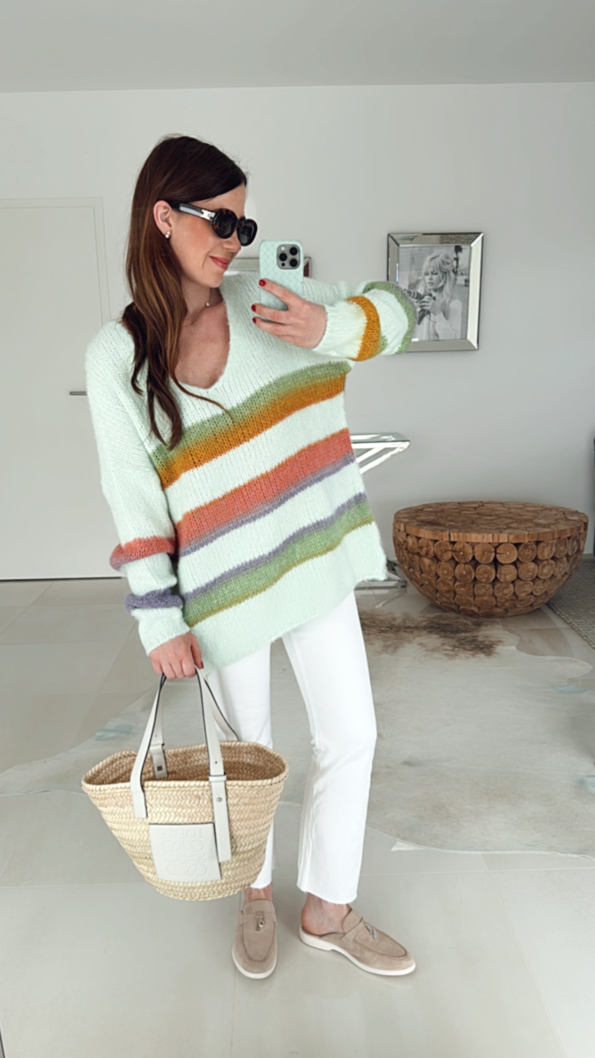 Pullover gebrushed mit multicolour Stripes - Mint