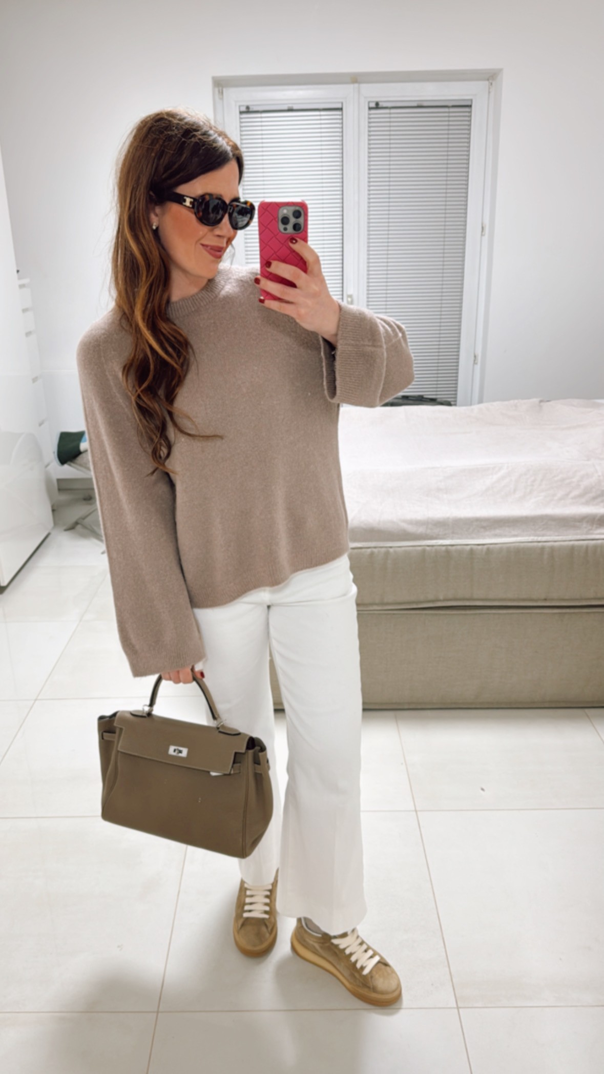 Baby-Alpaka-Pullover mit weitem Arm- Taupe