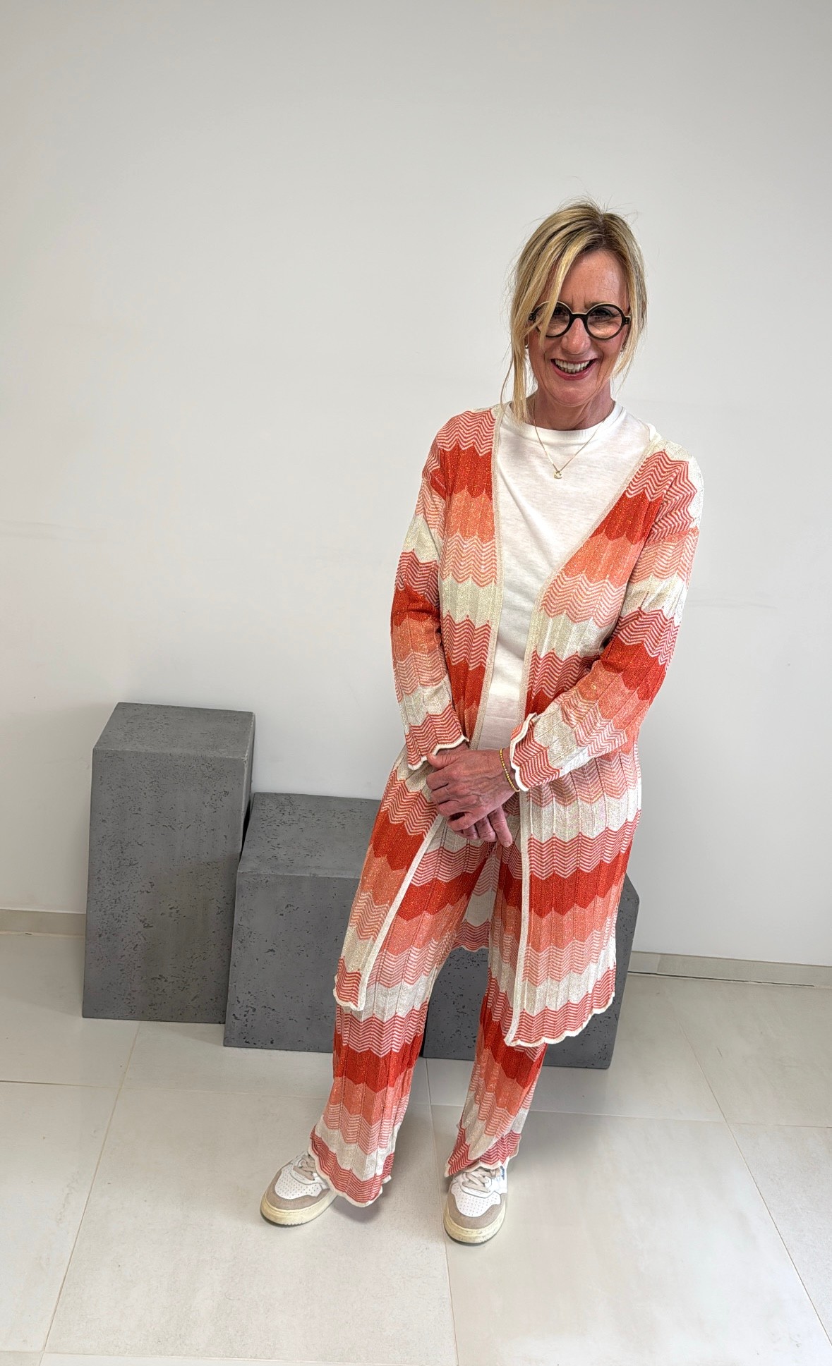 Strickjacke mit Print - Orange