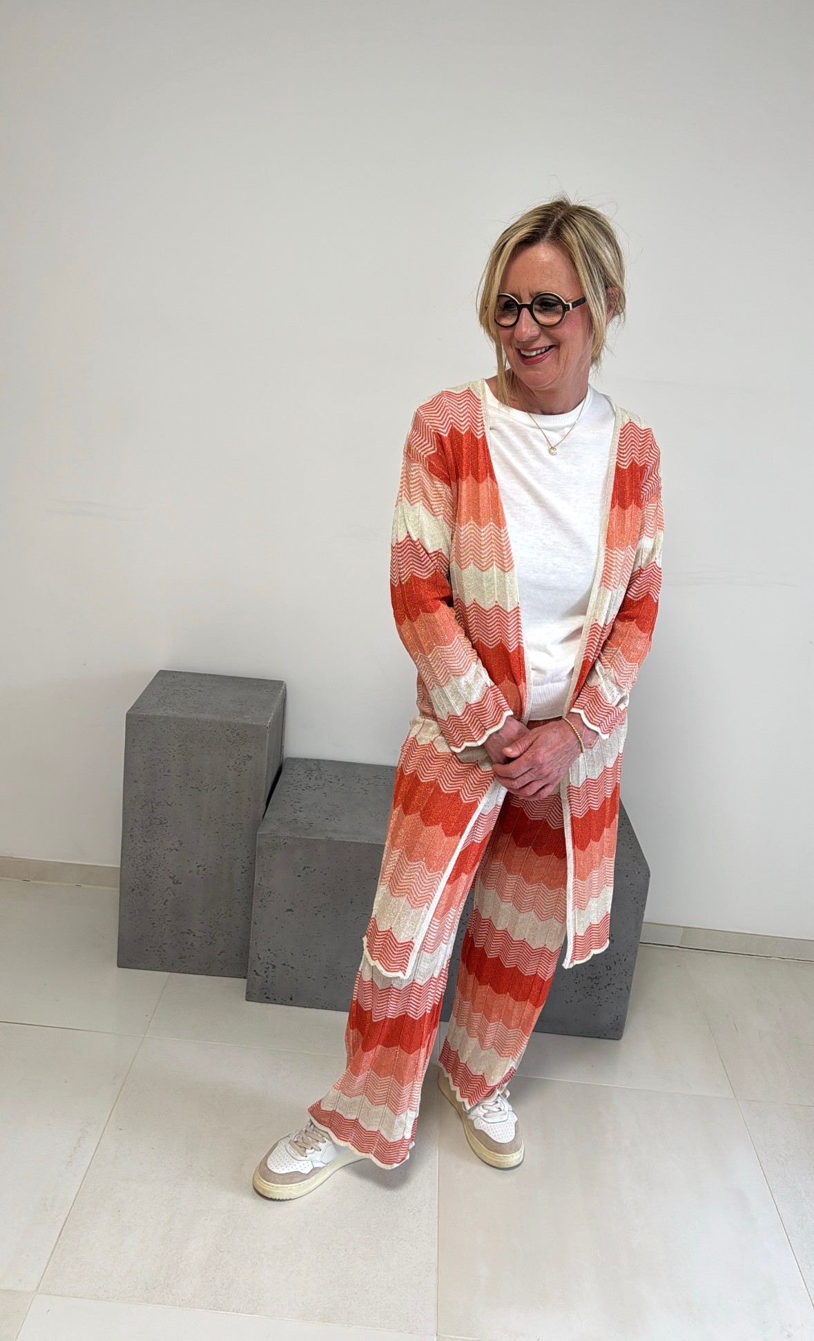 Strickjacke mit Print - Orange