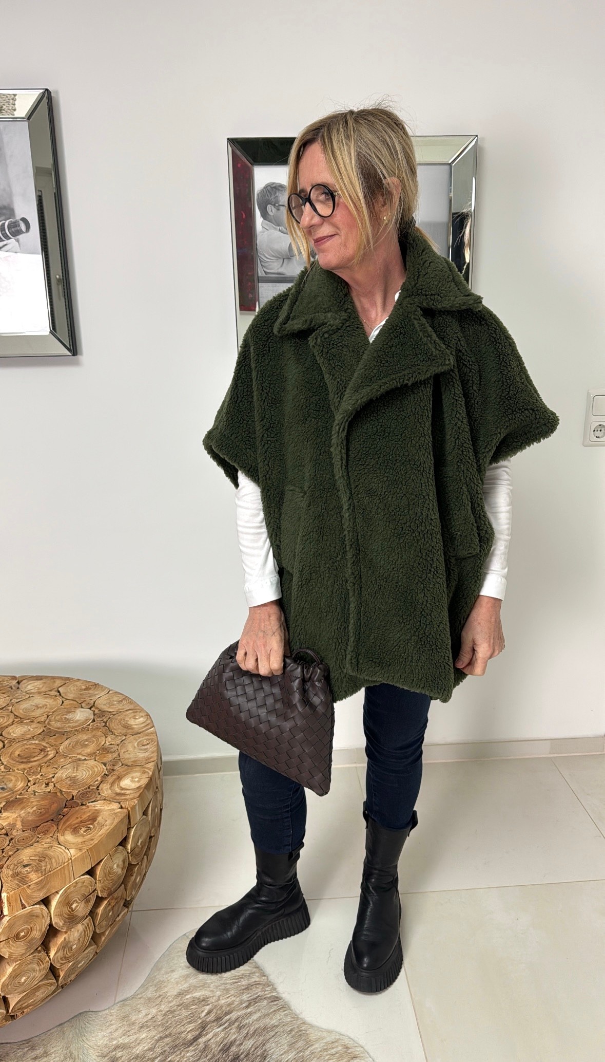 Kurze Teddyweste - Khaki