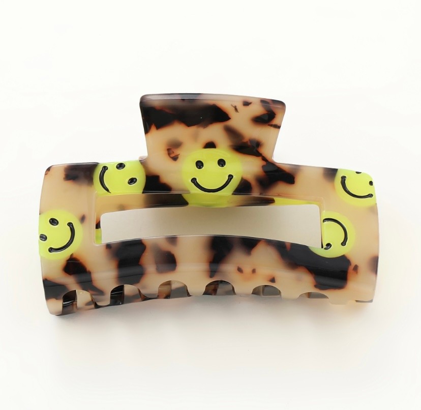 Mittelgroße Haarklammer Leopard mit Smiley - Gelb