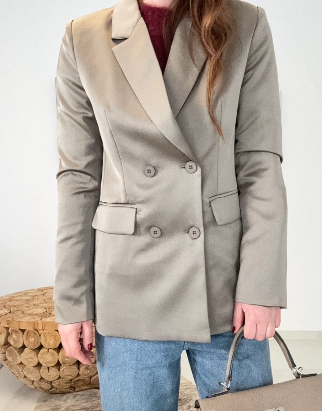 Satin Blazer - Taupe